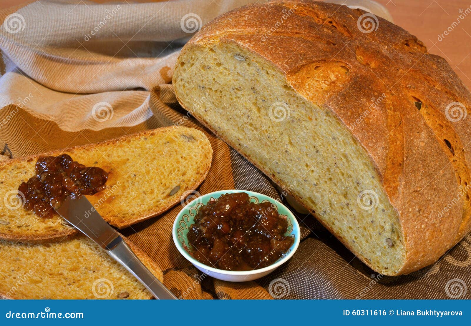 Bread with jam. stock photo. Image of bread, crust, knife 60311616