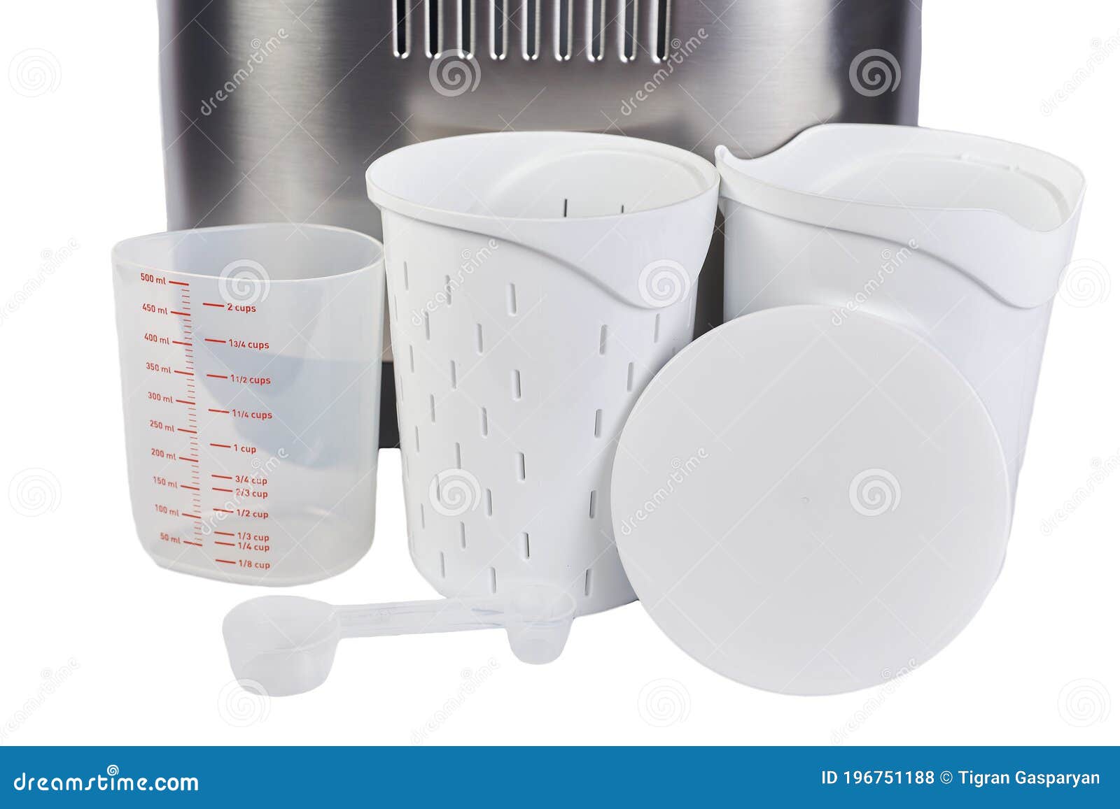 Bread Maker Accessories Isolated On White Background Plastic Measuring Cup Scoop And Cup Stock Photo Image Of Metal Electric