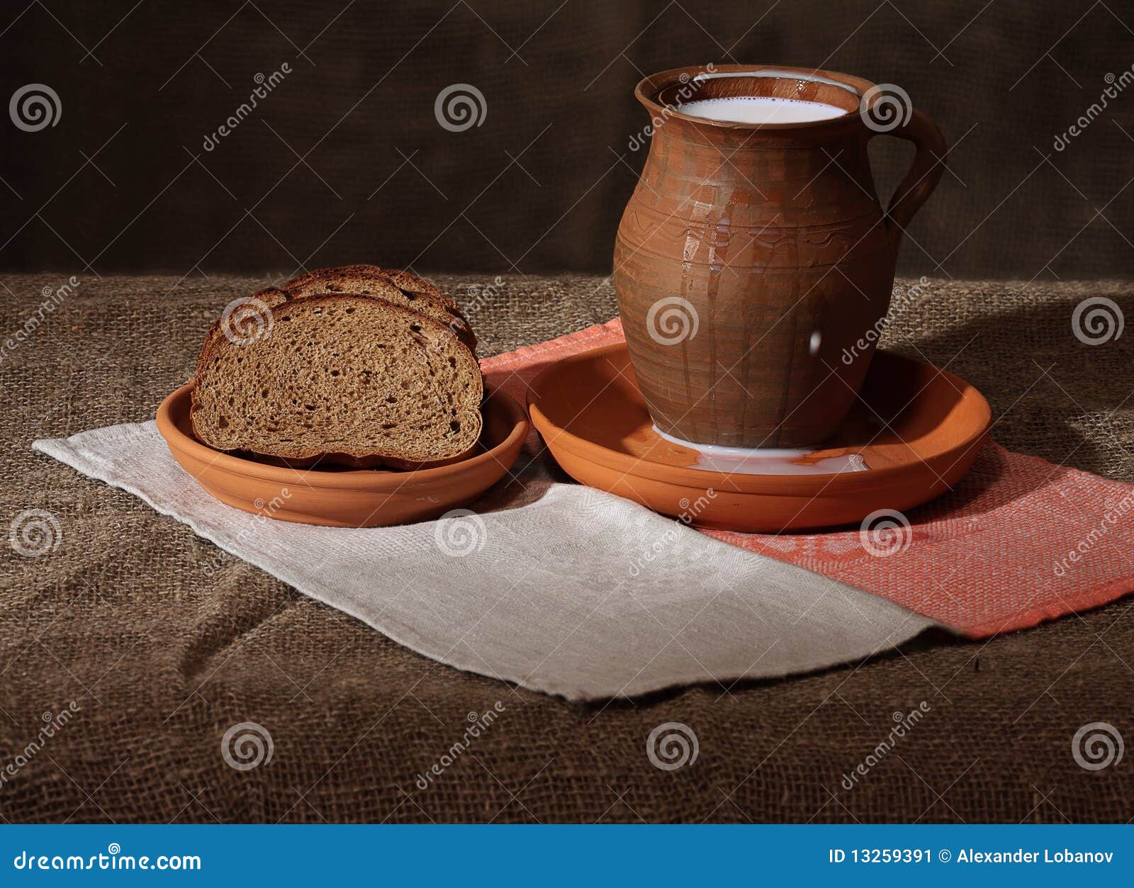 Bread and milk stock image. Image of serviette, bowl 13259391