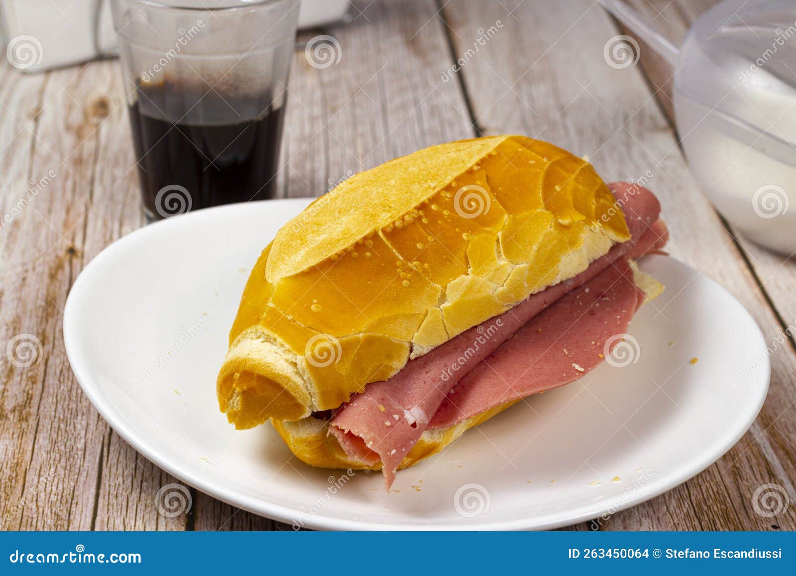 Bread with Mortadella on the Wooden Table Stock Photo Image of french