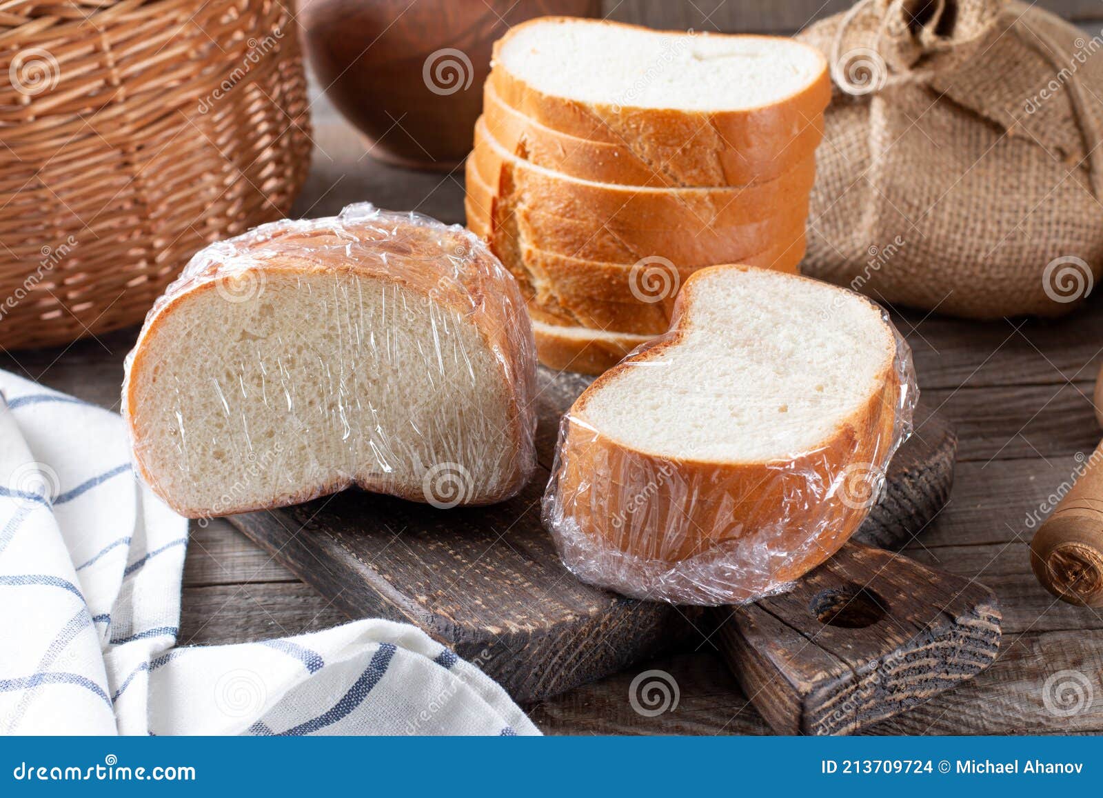 Bread Packed for Freezing. Frozen Bread in Storage Bag Stock Photo