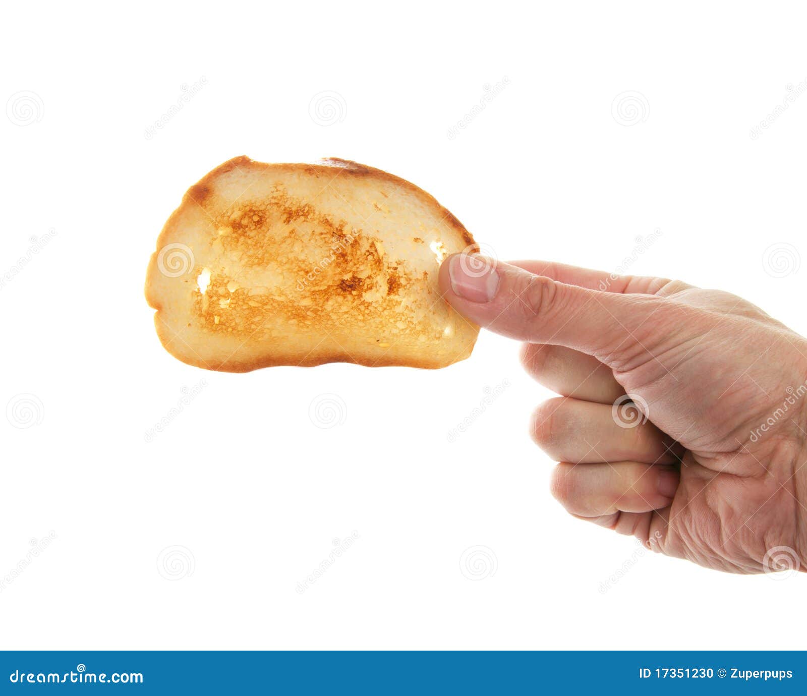 Bread piece in a hand isolated on the white