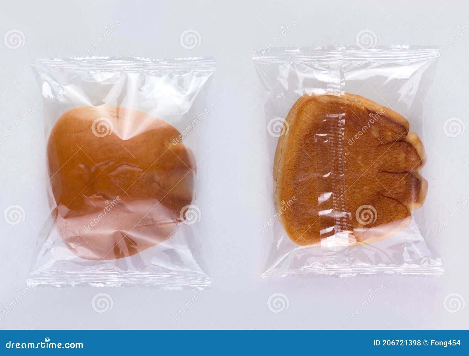 Bread in Plastic Bag, Front and Back View Isolated on White Background