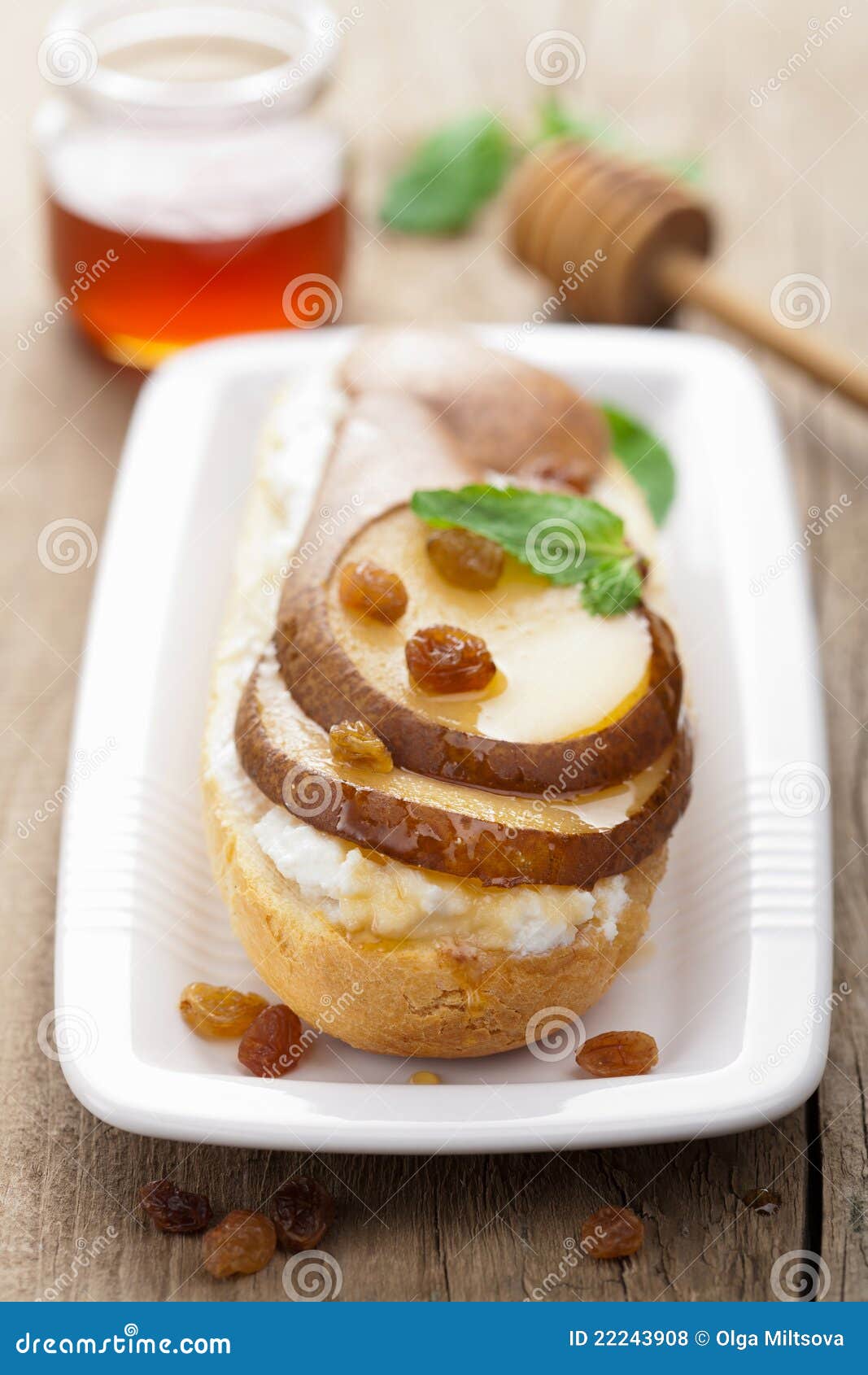 Bread with Ricotta Cheese and Pear Stock Photo Image of curd, roasted
