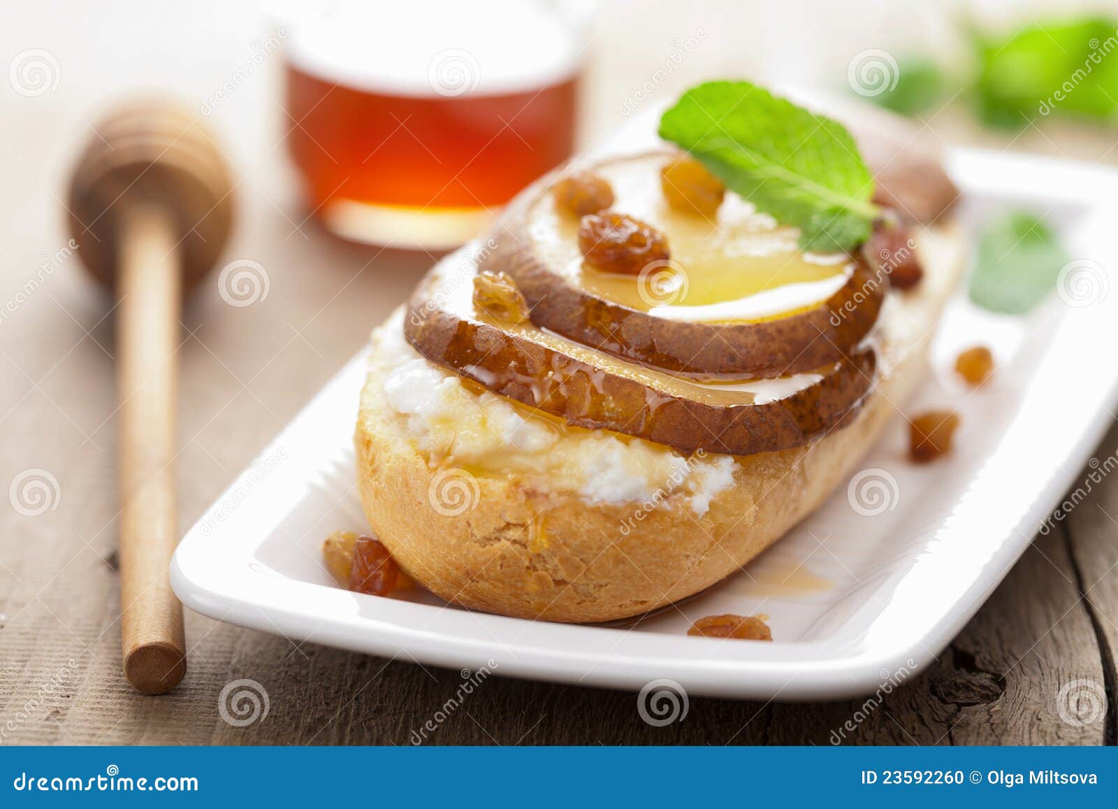 Bread with Ricotta Cheese and Pear Stock Photo Image of raisins