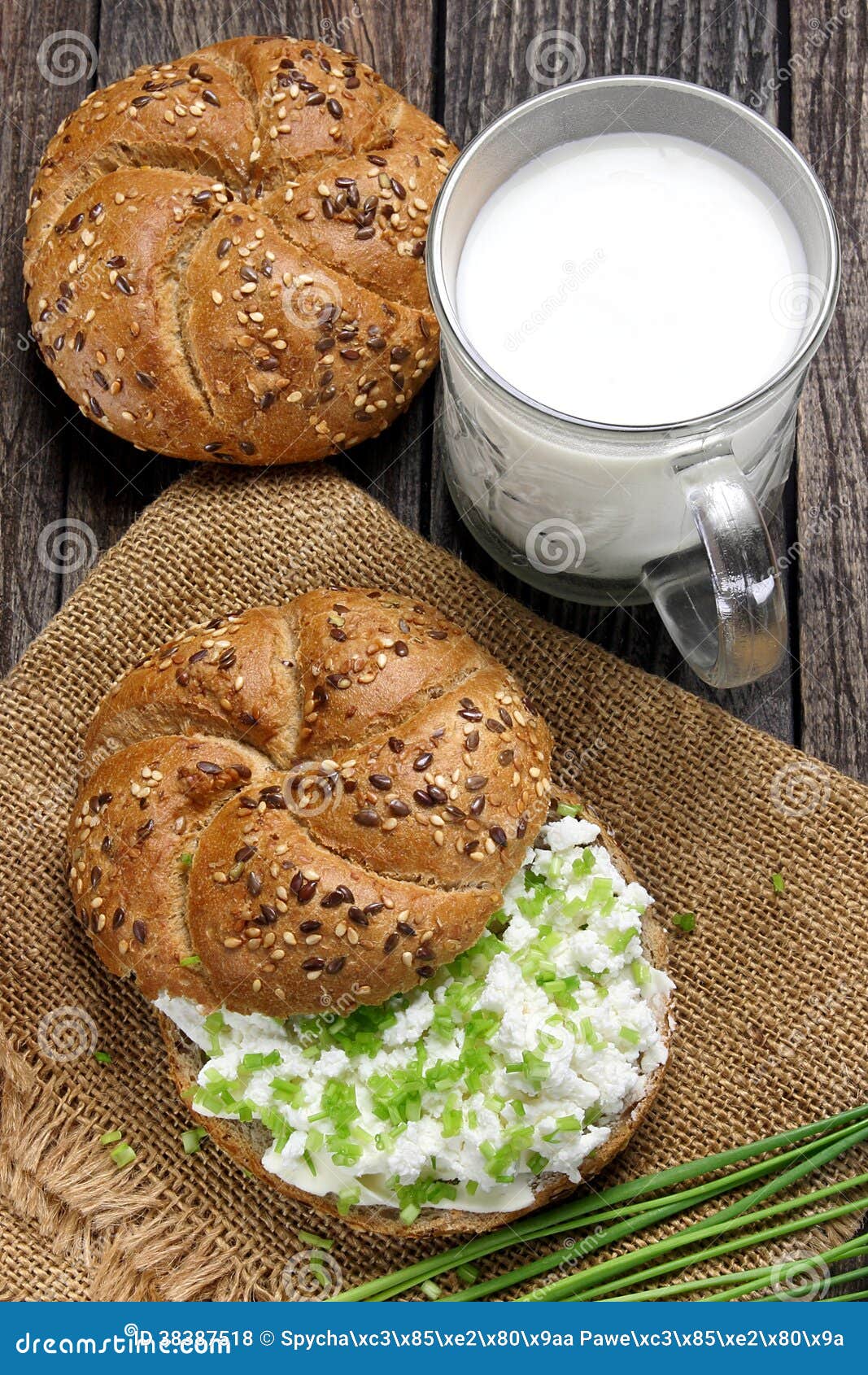 Bread Roll with Cottage Cheese Stock Photo Image of snack, roll 38387518