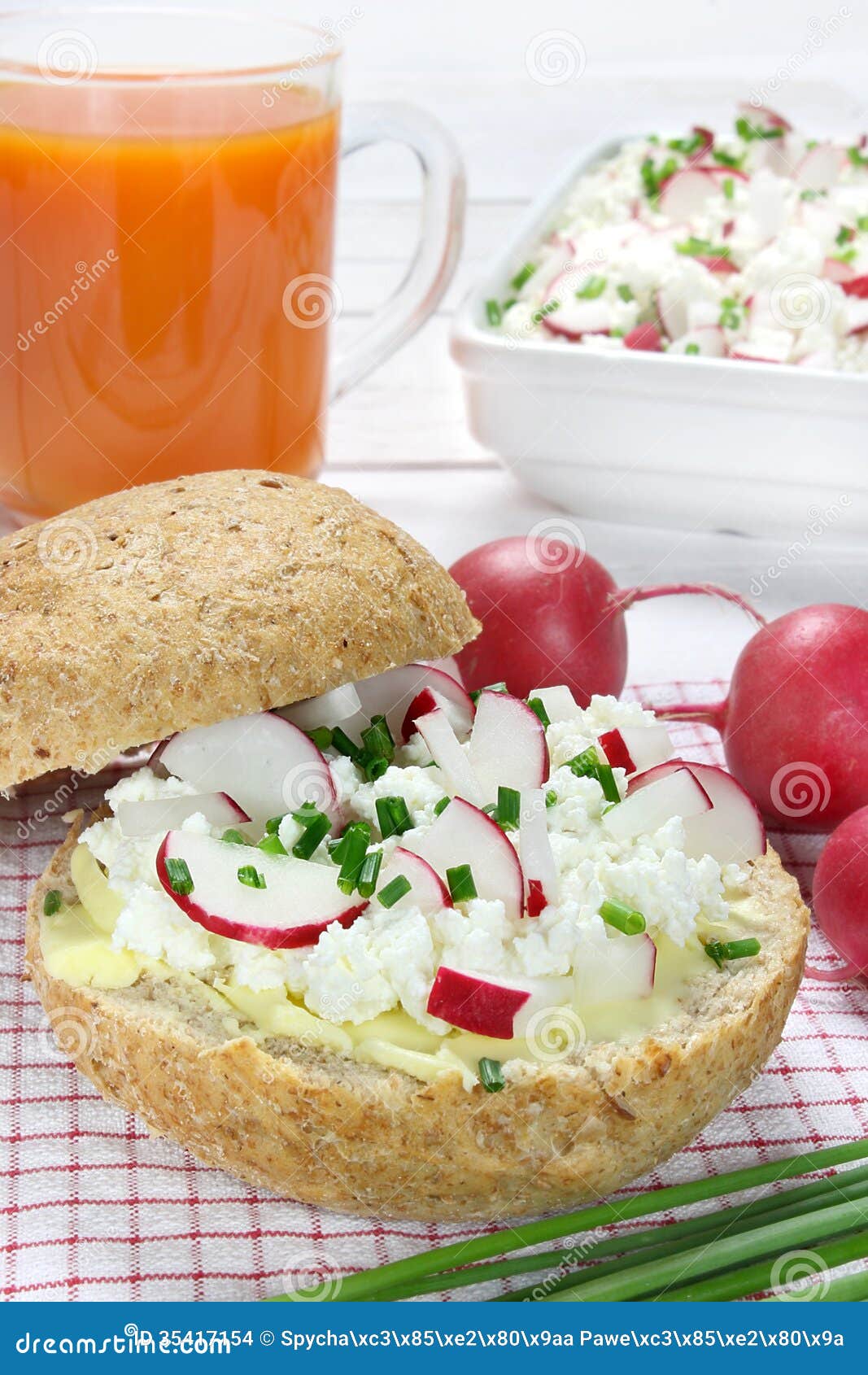 Bread Roll with Cottage Cheese Stock Photo Image of bread, cottage