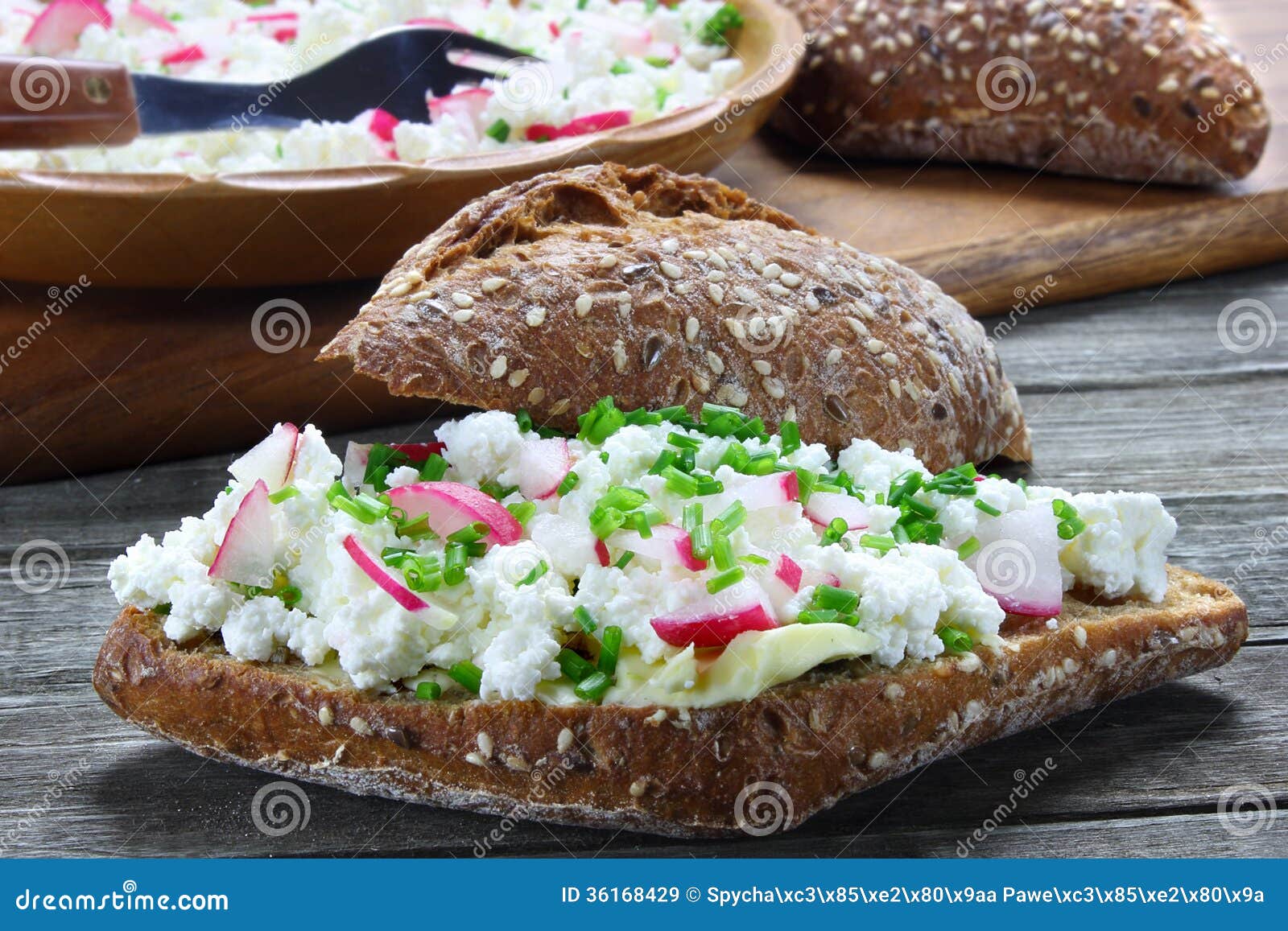 Bread Roll with Cottage Cheese Stock Image Image of food, natural