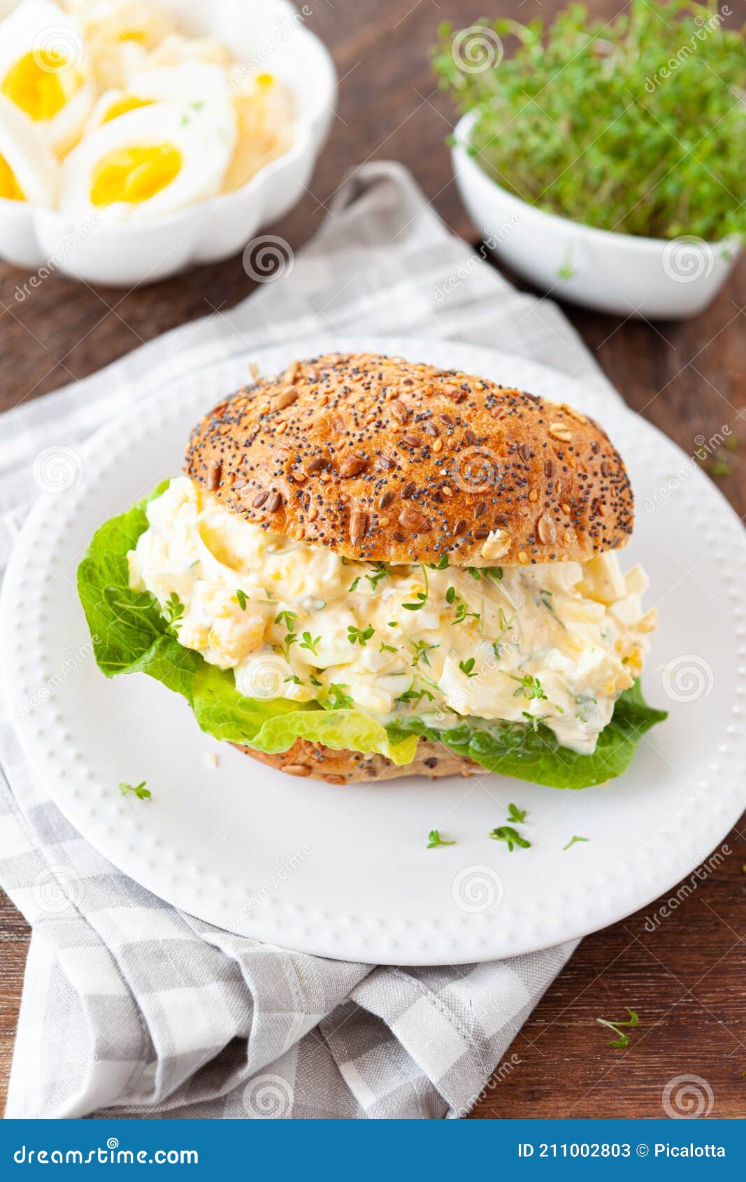 Bread roll with egg salad stock image. Image of delicious 211002803