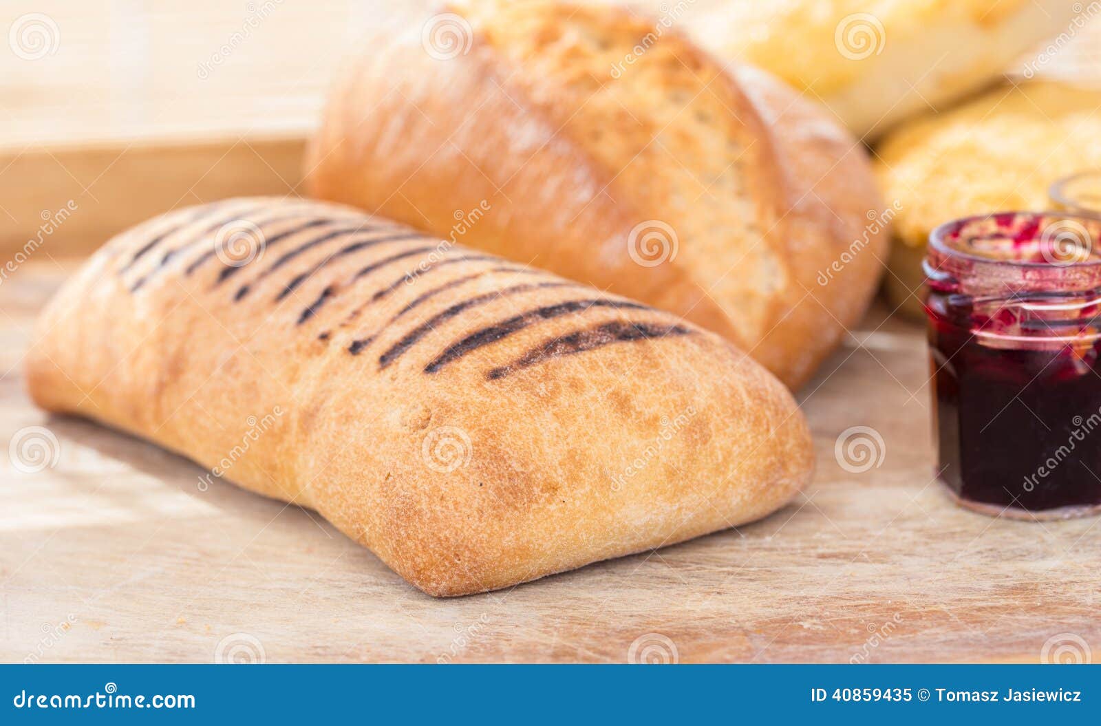 Breadroll with Jars of Jam Stock Image Image of morning, grain 40859435