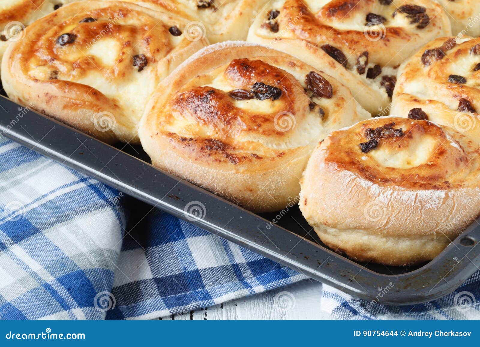 Bread Roll with Raisins and Cottage Cheese Filling Stock Photo Image