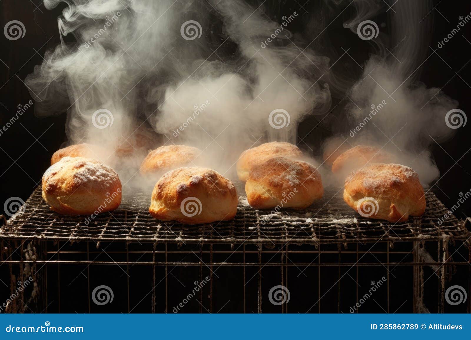 Bread Rolls Cooling on a Wire Rack, Steam Rising Stock Image Image of