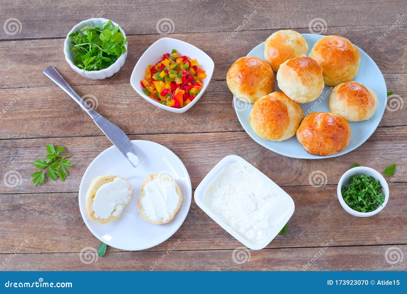 Cream cheese bread rolls stock photo. Image of meal 173923070
