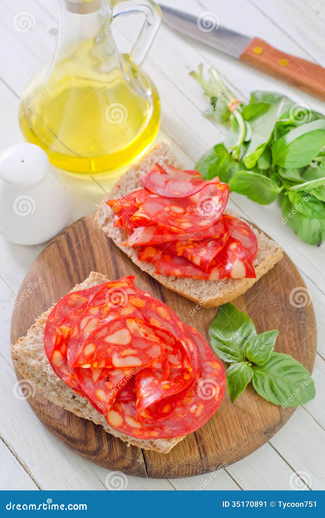 Bread with salami stock image. Image of loaf, cured, fast 35170891