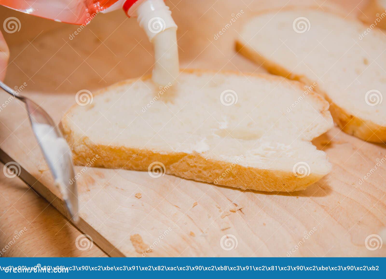 Bread with Sauce. a Bread Slice with Mayonnaise, with Sauce Stock Image
