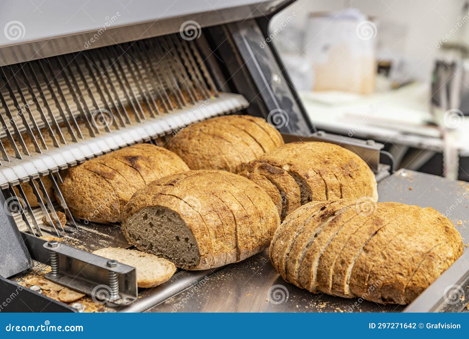 Sourdough bread slicing Stock Photo by grafvision
