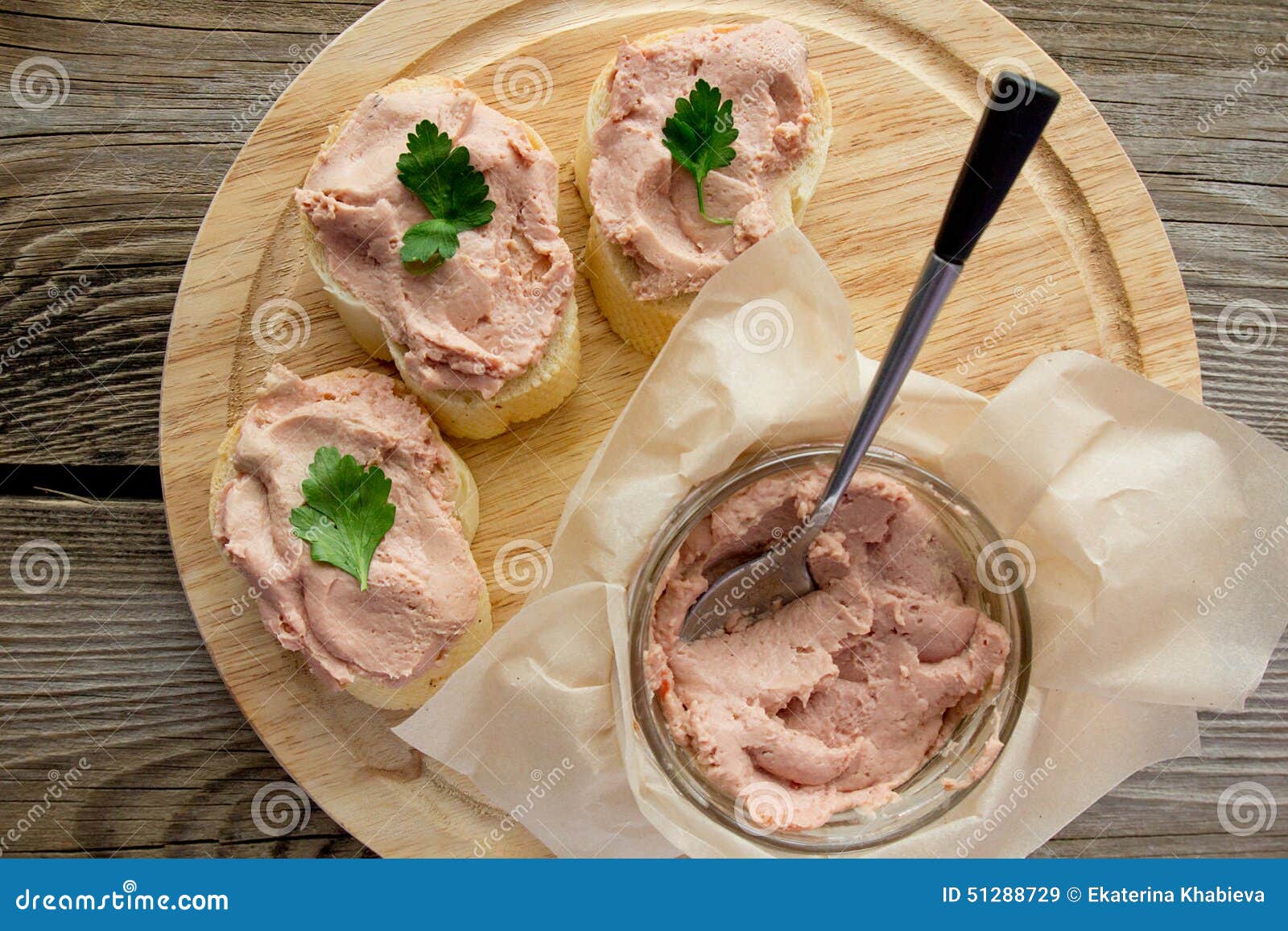 Bread Slices with Meat Spread Stock Image Image of wooden, lunch