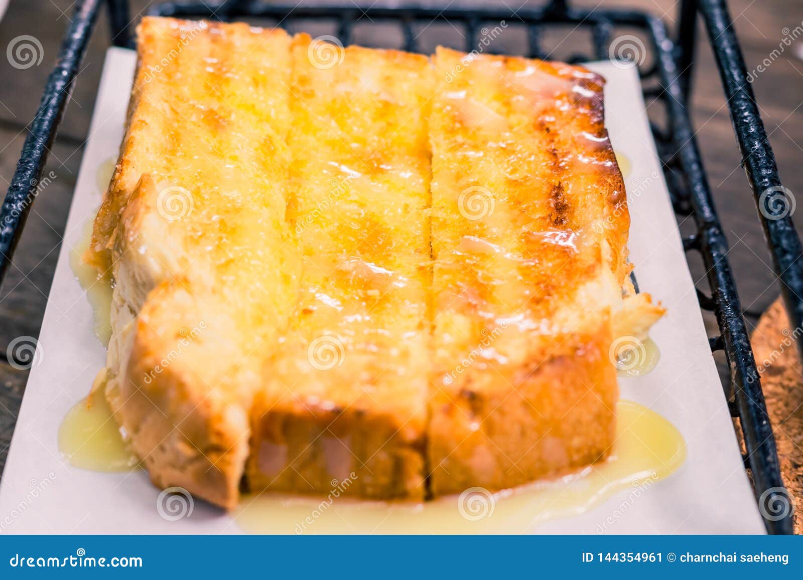 Bread Toast with Butter and Condensed Milk in Plate Stock Image Image