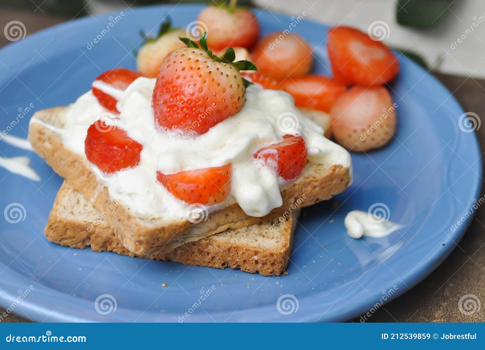 Bread, Toast with Whipped Cream and Strawberry Stock Image Image of french, margarine 212539859
