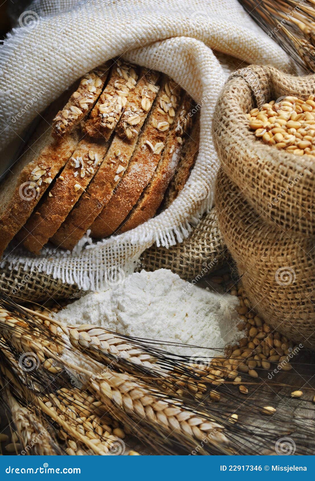 Bread and wheat ears stock photo. Image of fabric, grunge 22917346