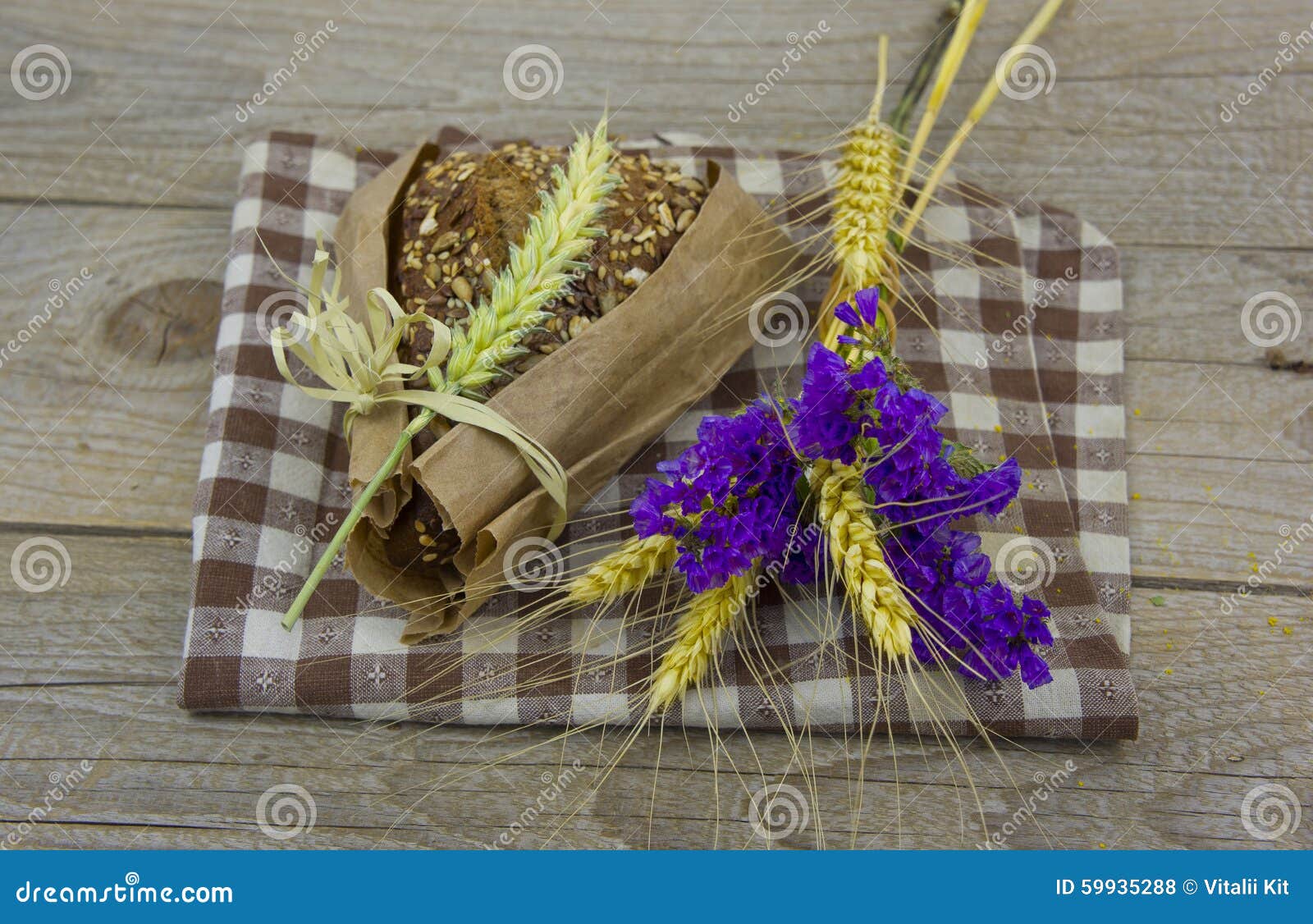 Bread Wrapped in Paper with Spikelets of Wheat Stock Photo Image of