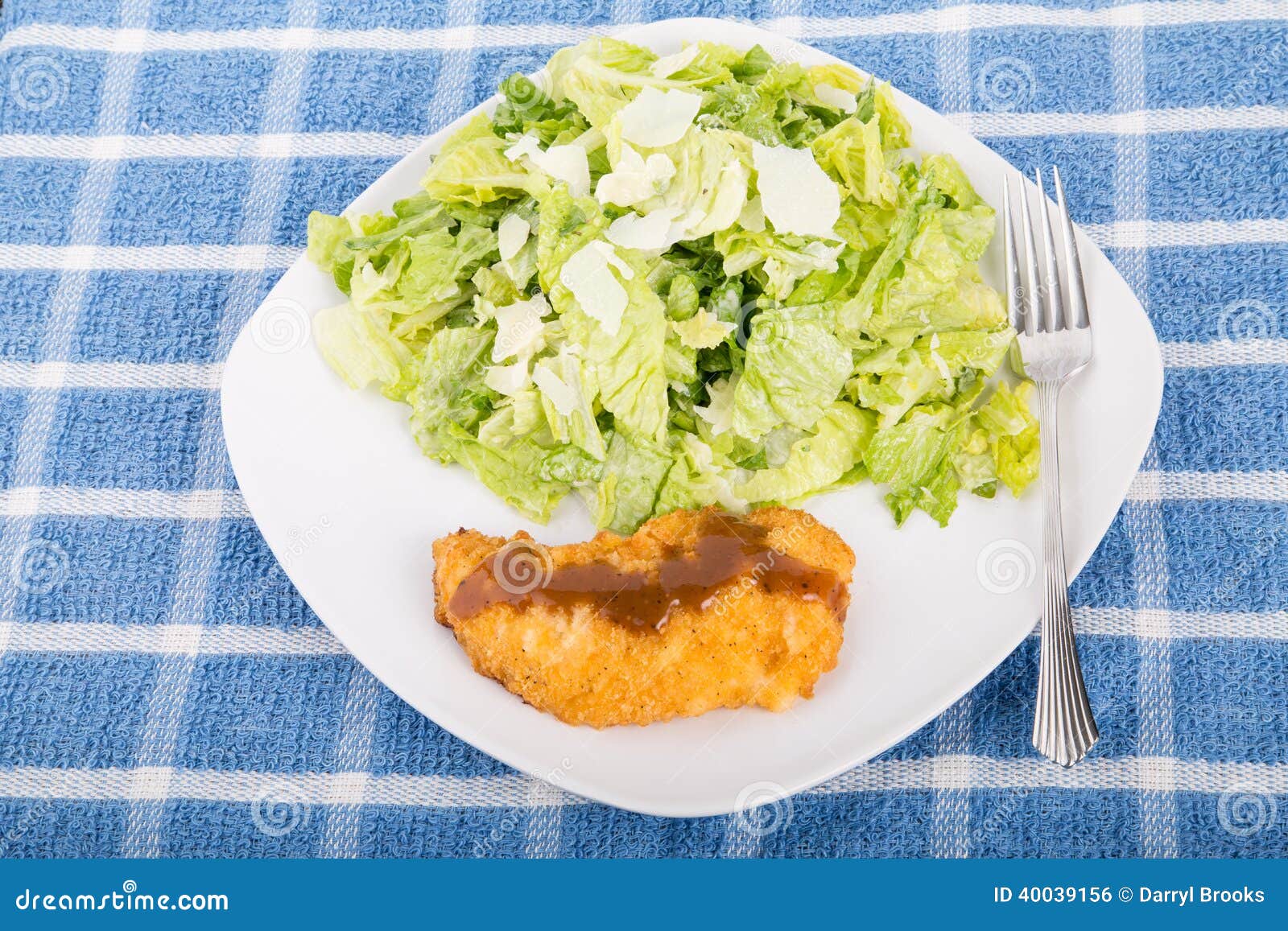 Breaded Chicken Breast with Sauce and Salad Stock Photo Image of