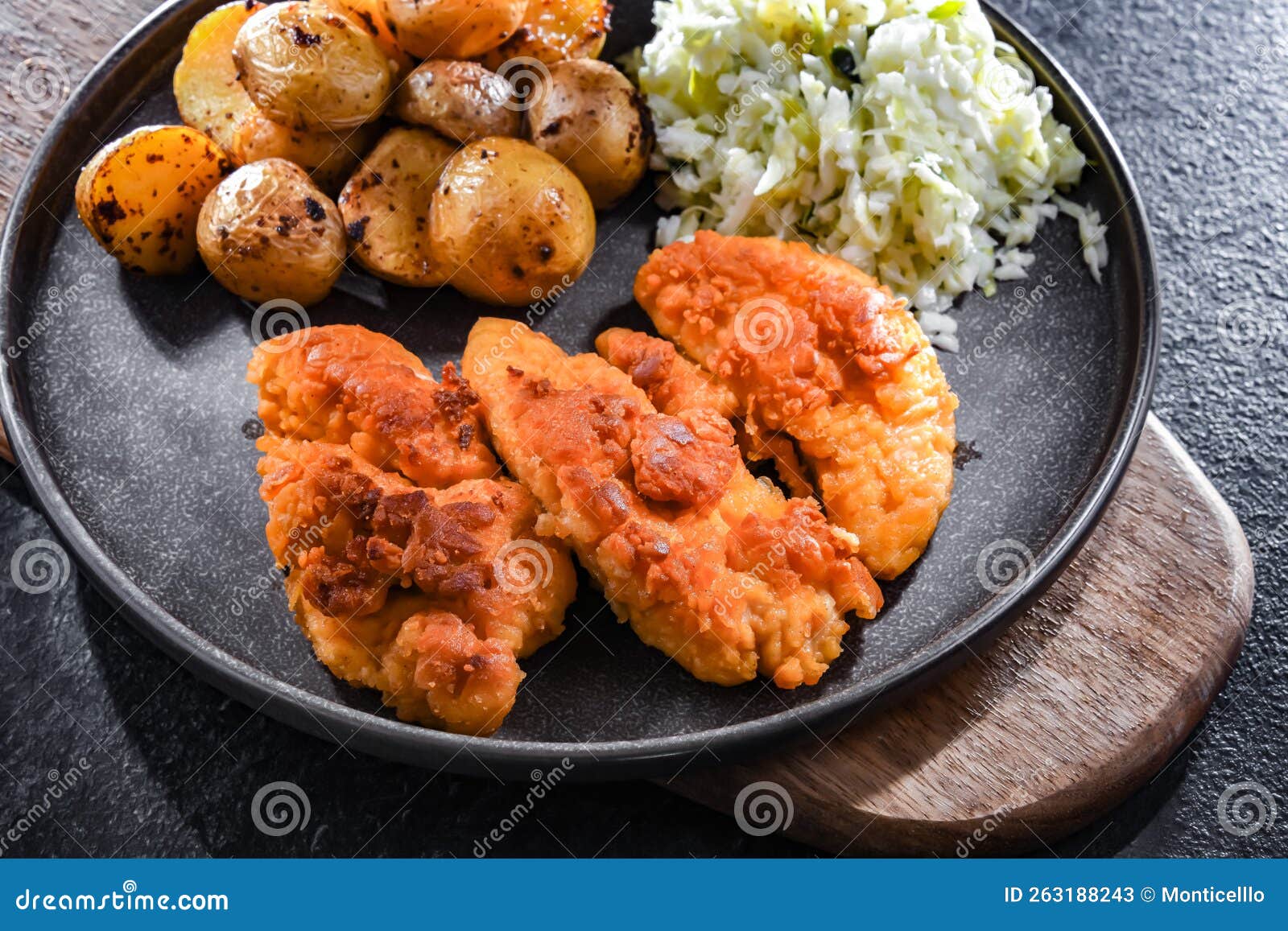 Breaded Chicken Cutlets Served with Potatoes and Cabbage Stock Image Image of cabbage, recipe