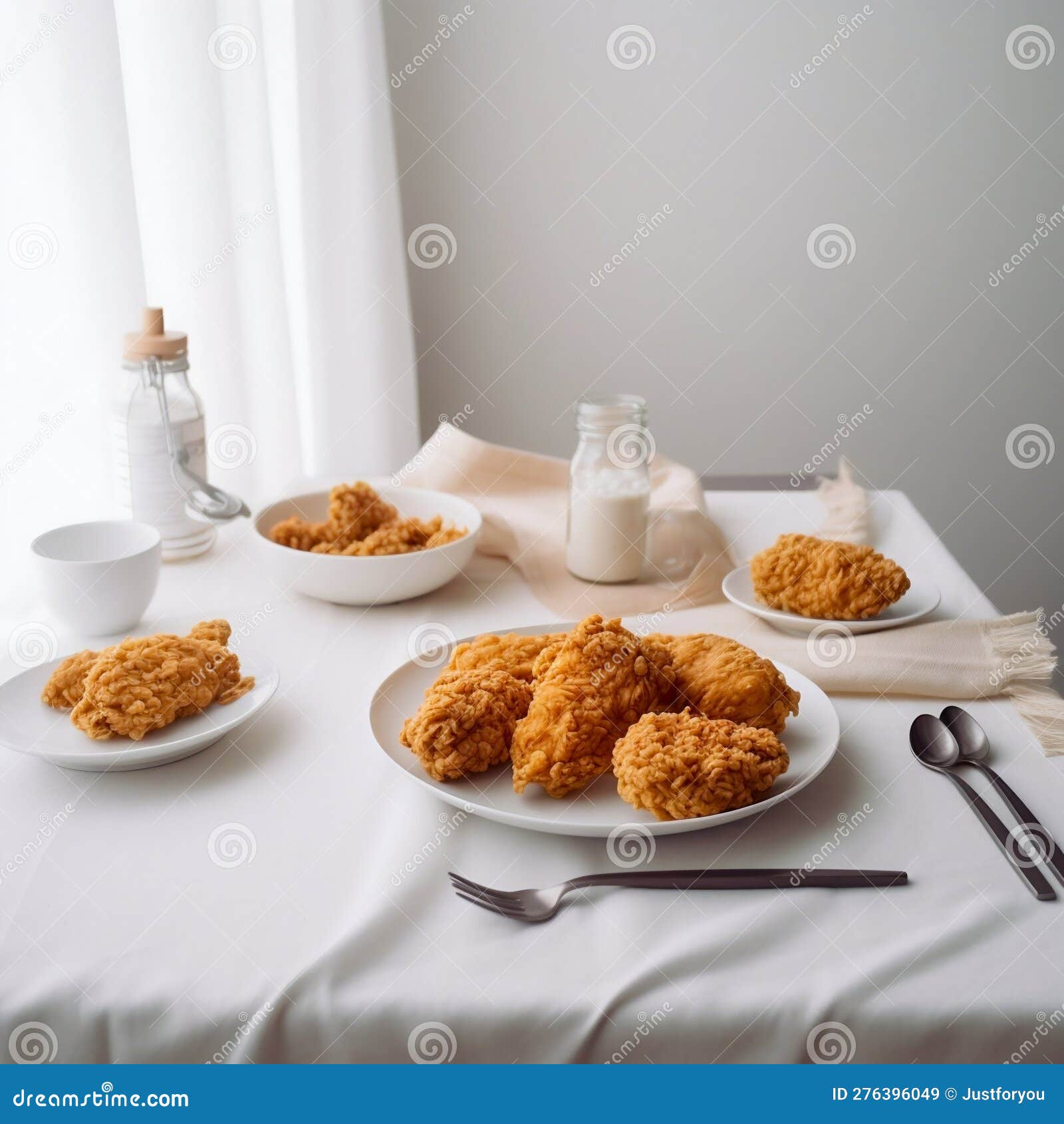 Breaded Chicken Pieces on White Background. Generative Ai Stock