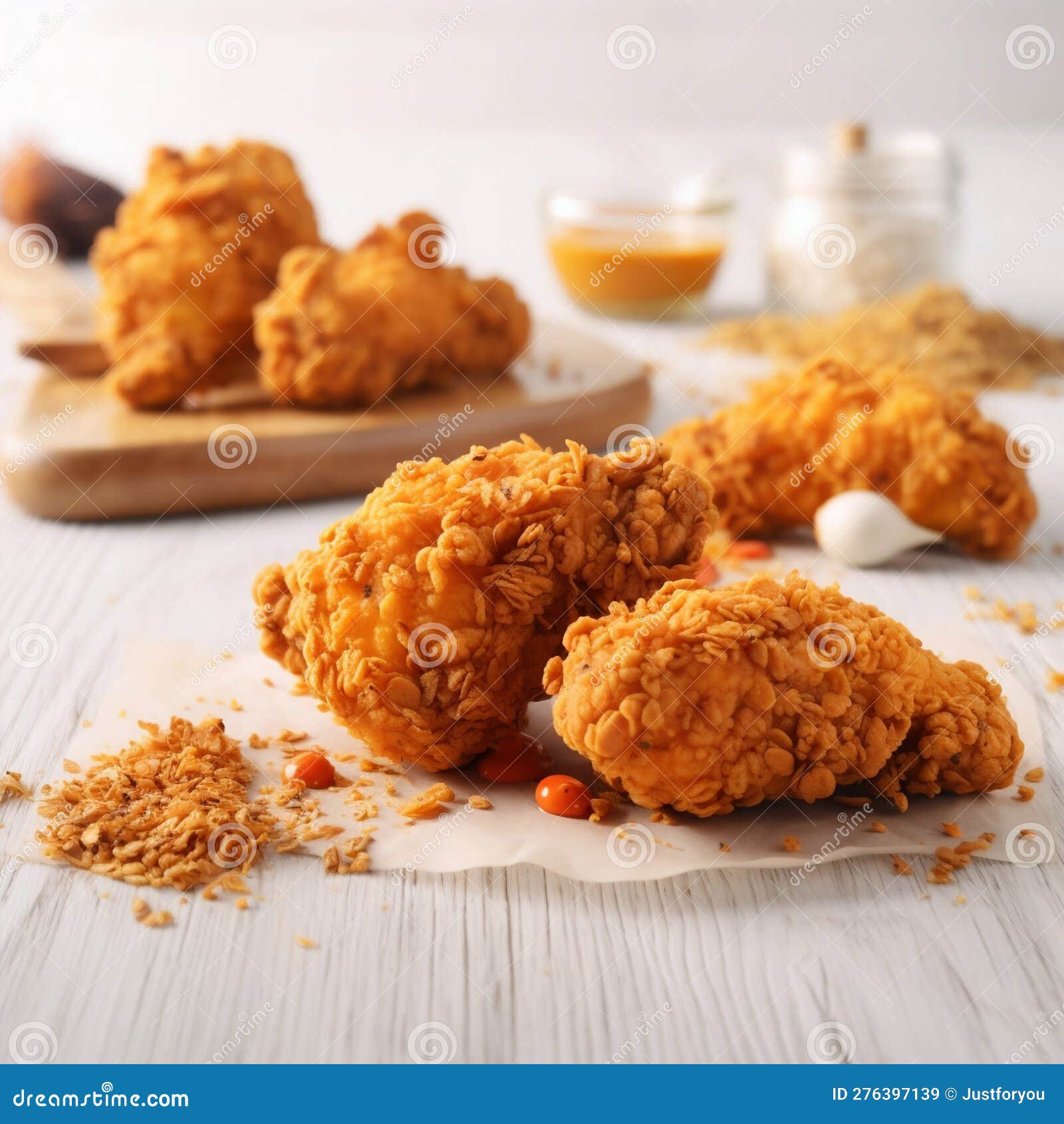 Breaded Chicken Pieces on White Background. Generative Ai Stock
