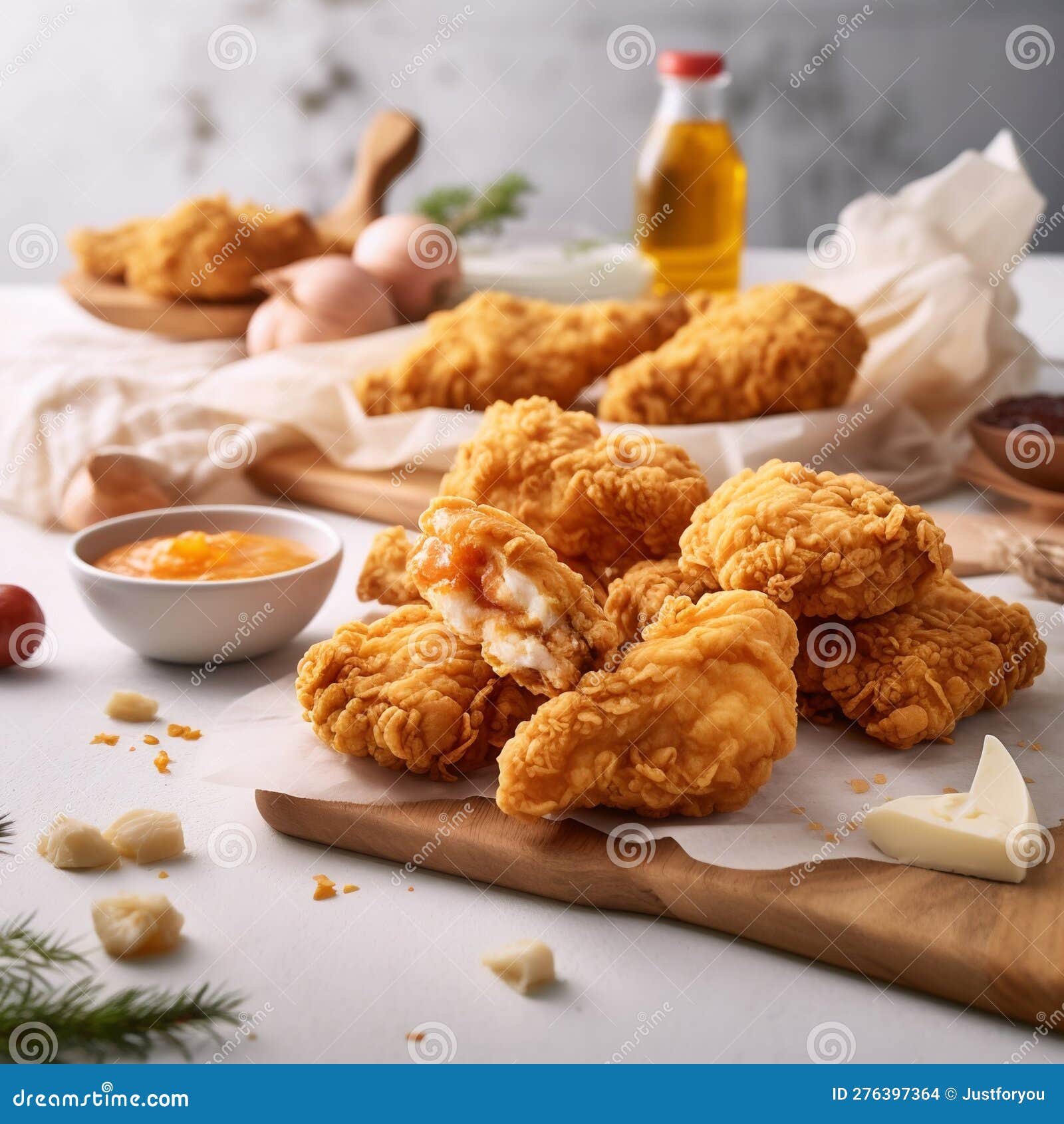 Breaded Chicken Pieces on White Background. Generative Ai Stock