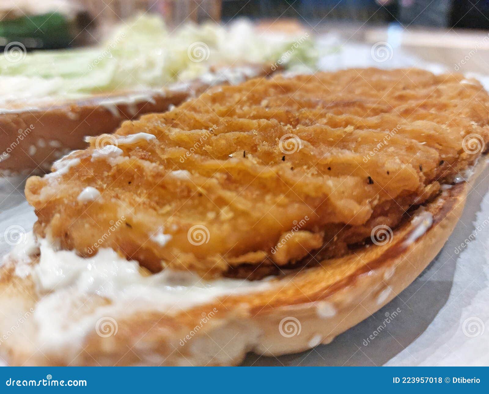 A Breaded Chicken Sandwich with Mayo Stock Photo Image of snack