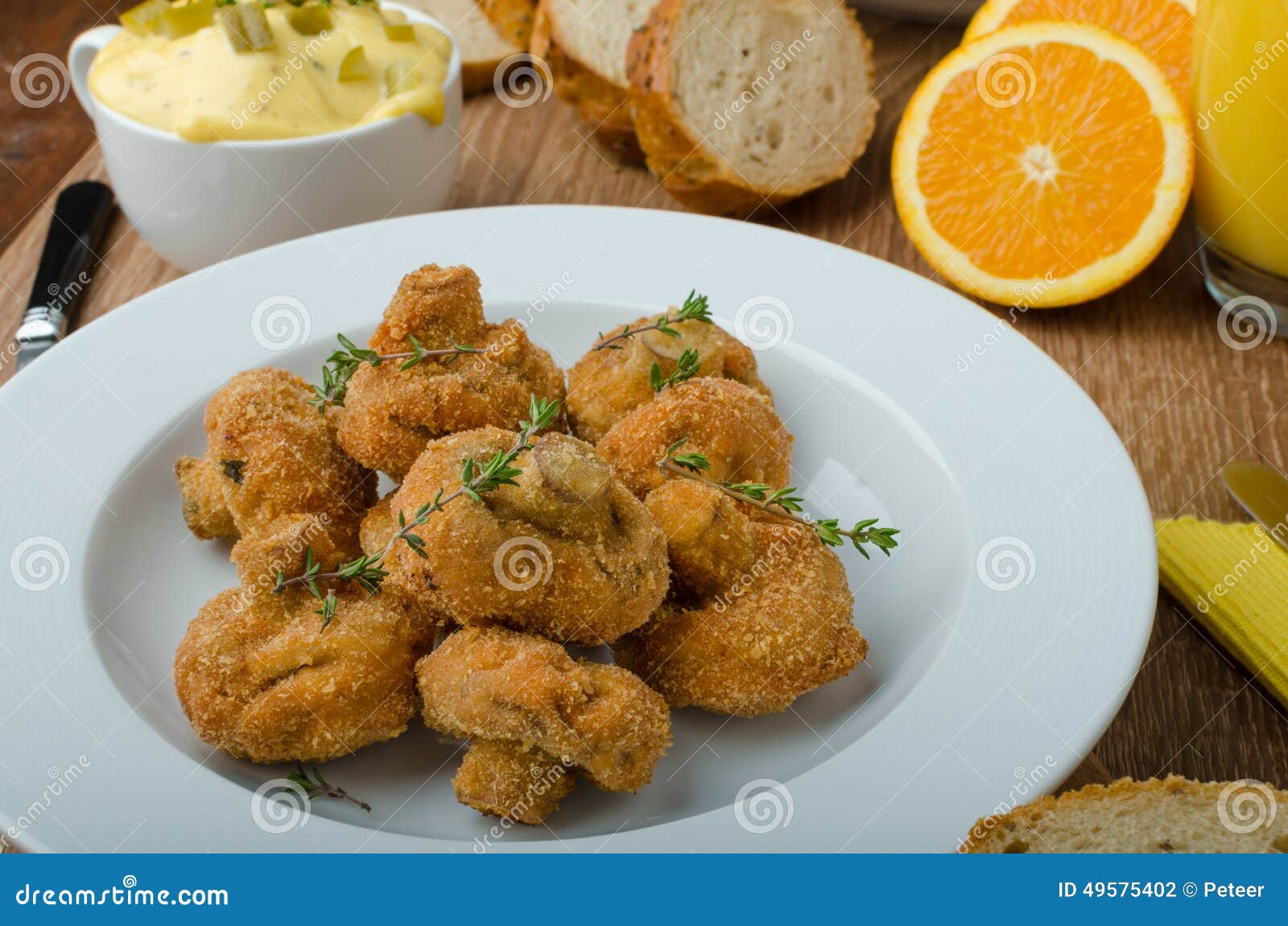 breaded fried mushrooms with juice