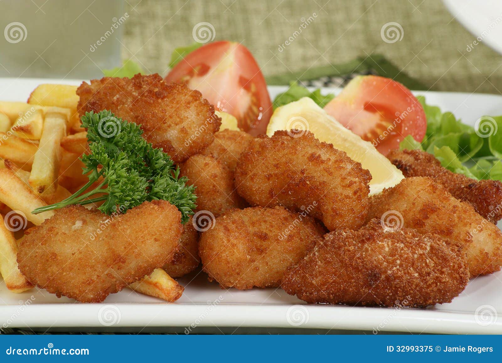 Breaded scampi and chips stock image. Image of fried 32993375