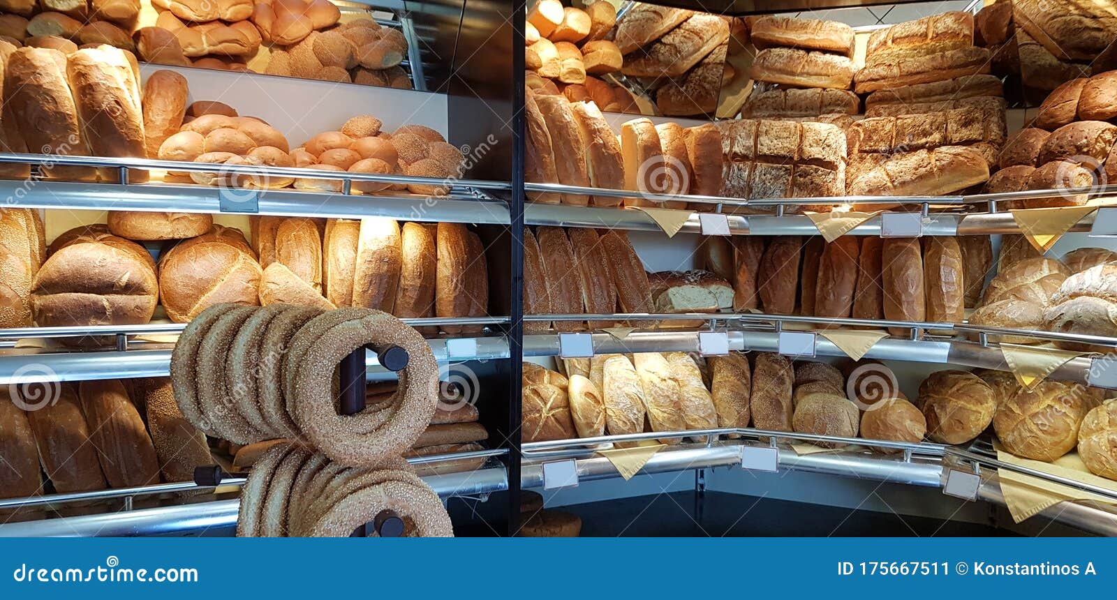 Breads and Bagels on Bakery Front Store in Greece Stock Image Image