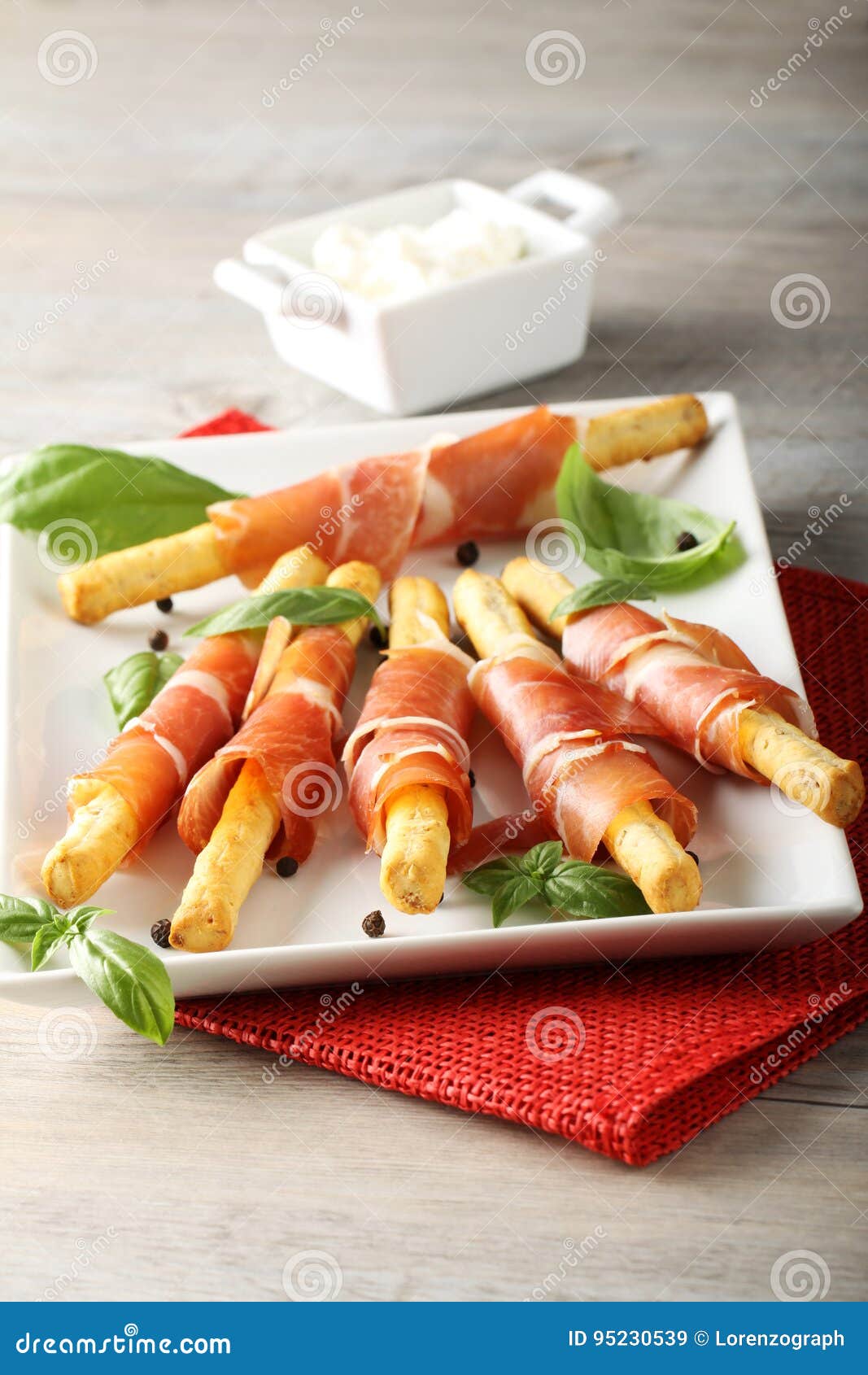 Breadsticks with Raw Ham and Cheese Stock Image Image of basil, meat