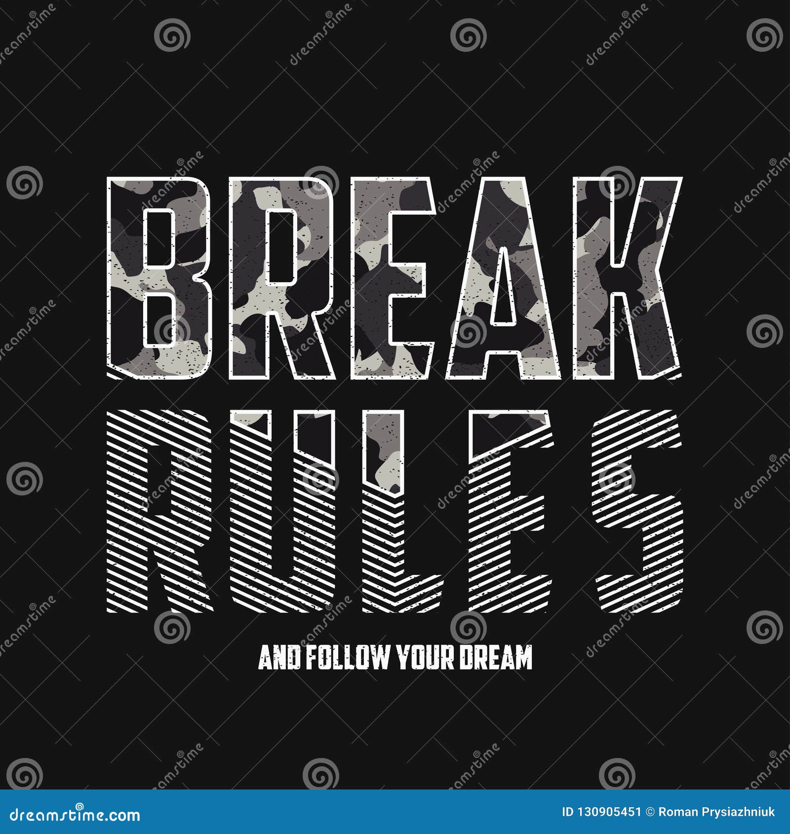 Break Rules - Slogan For T-shirt Design With Broken Glass Effect ...