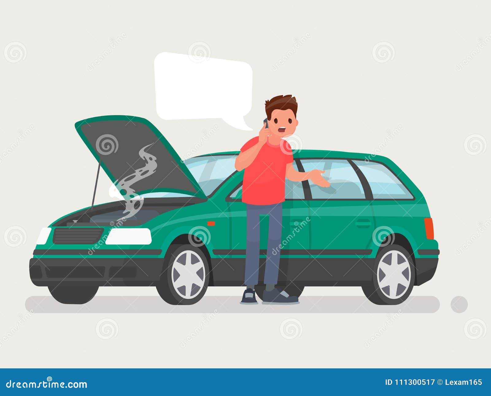 Breakdown of the Car on the Road. a Man Calls the Service To Help Stock