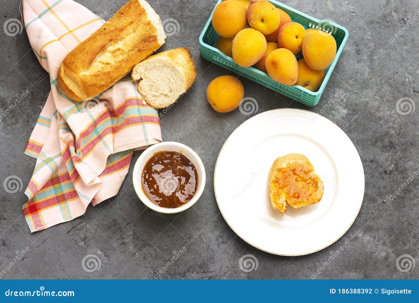 Breakfast with Apricot Jam and Slice of Bread Stock Photo Image of