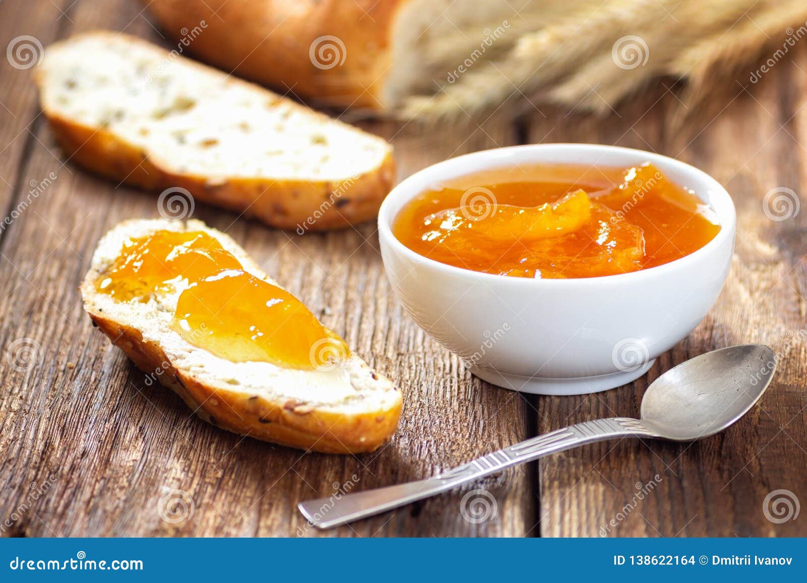 Breakfast with Apricot Jam and Slice of Bread Stock Photo Image of
