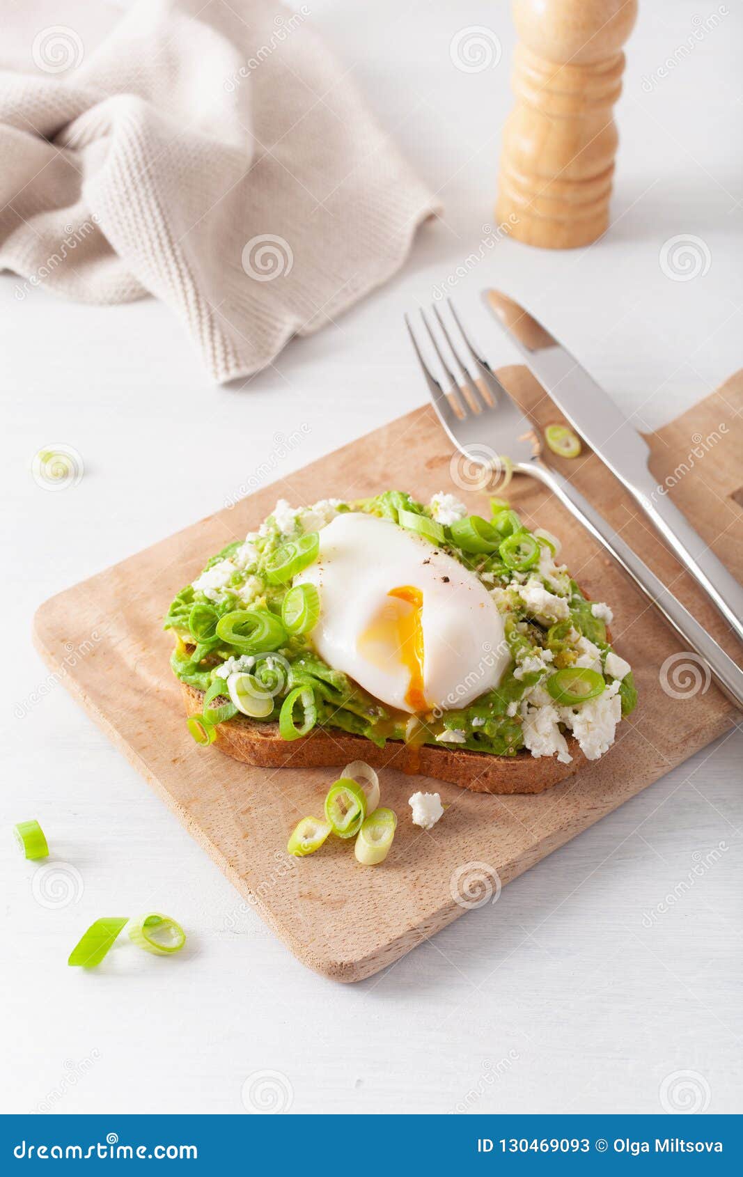 Breakfast Avocado Sandwich with Poached Egg and Feta Cheese Stock Image