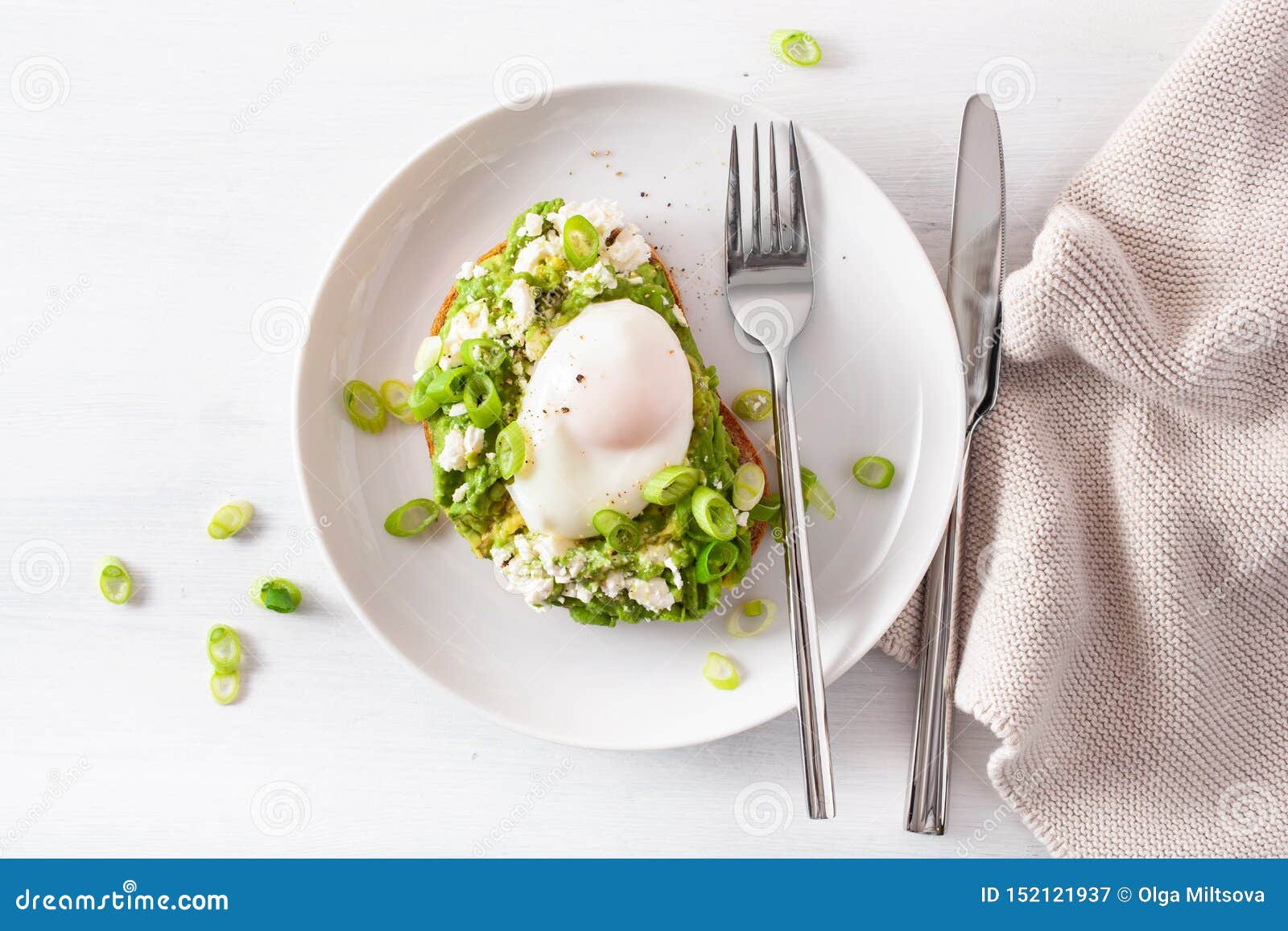 Breakfast Avocado Sandwich with Poached Egg and Feta Cheese Stock Image
