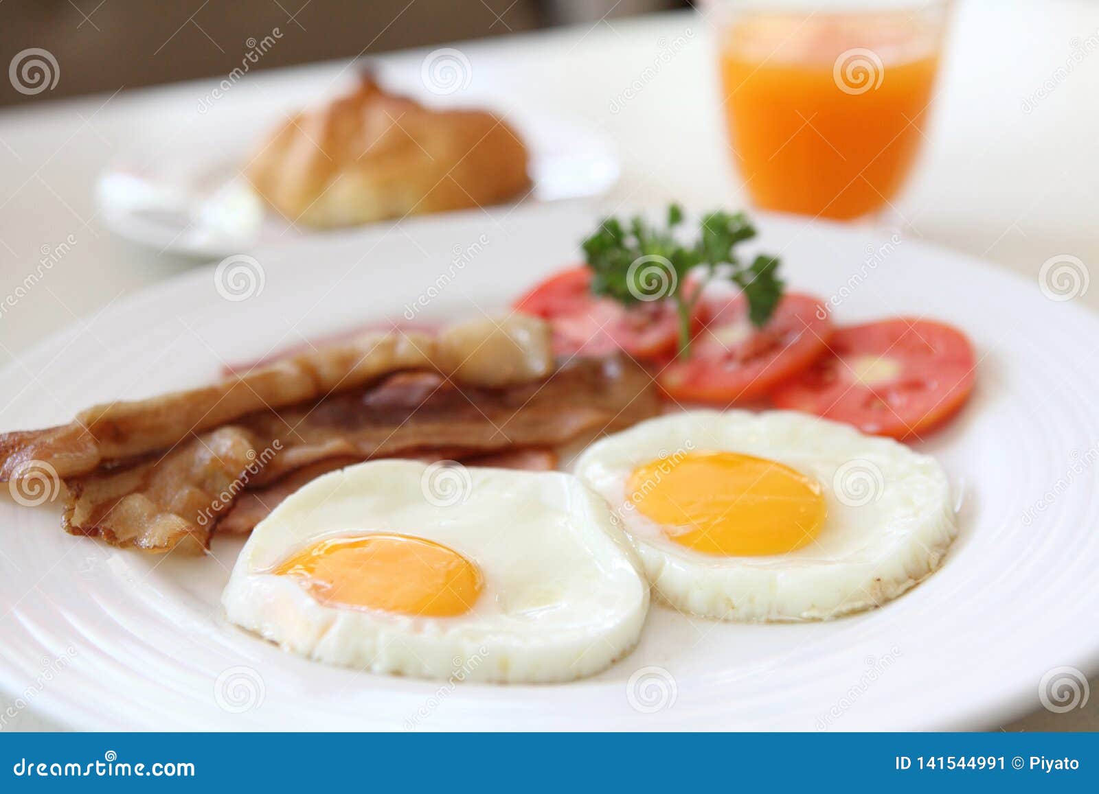 Breakfast with Bacon , Fried Egg and Orange Juice Stock Image Image