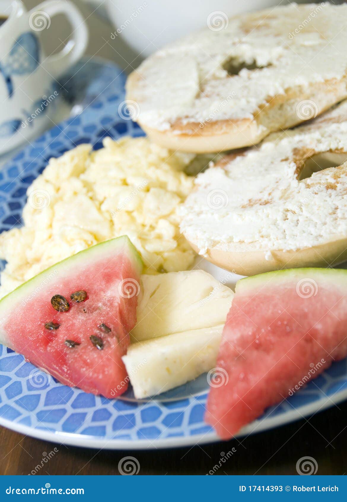 Breakfast Bagel Cream Cheese Tropical Fruit Stock Image Image of