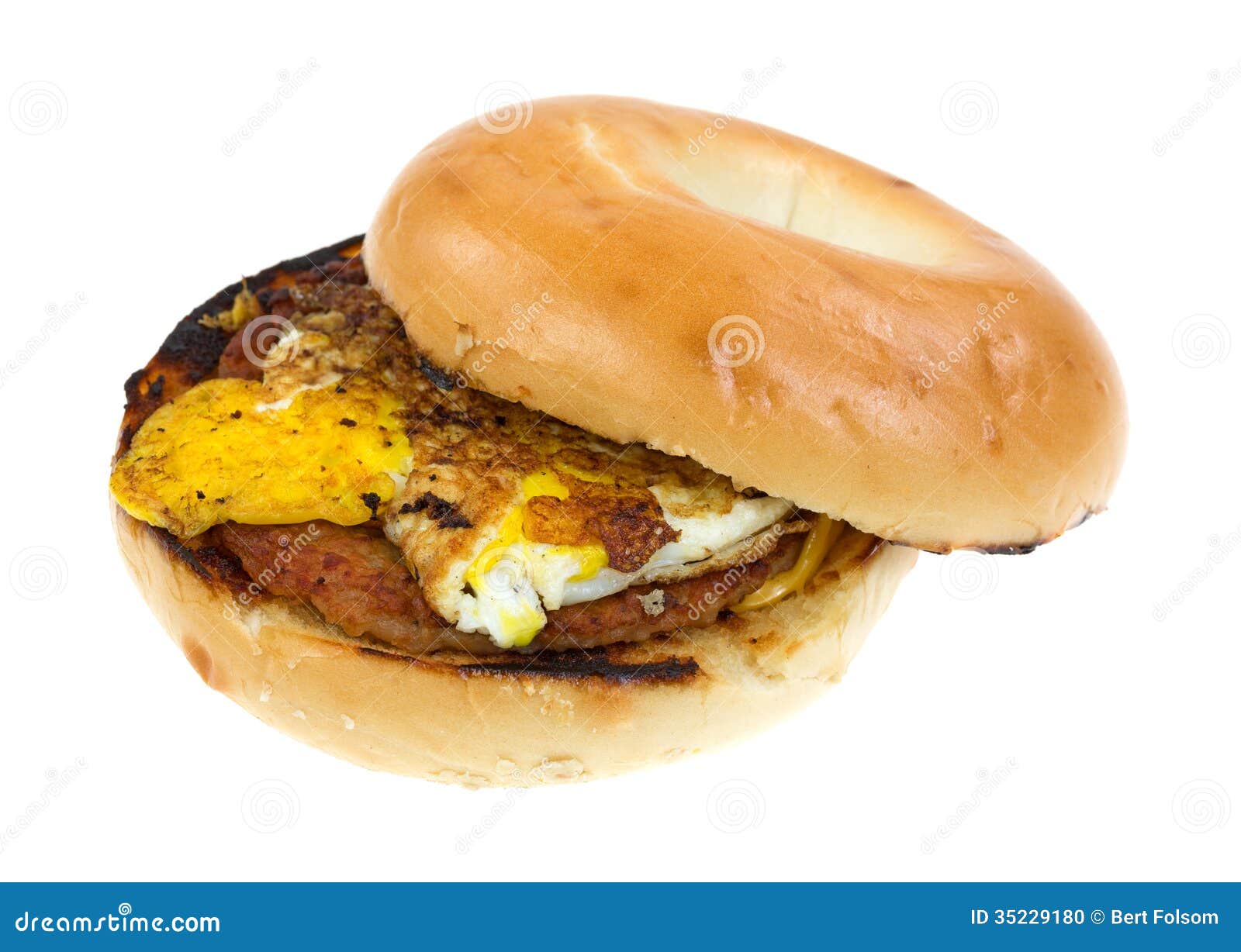 Breakfast Bagel with Sausage and Egg Stock Photo Image of opened