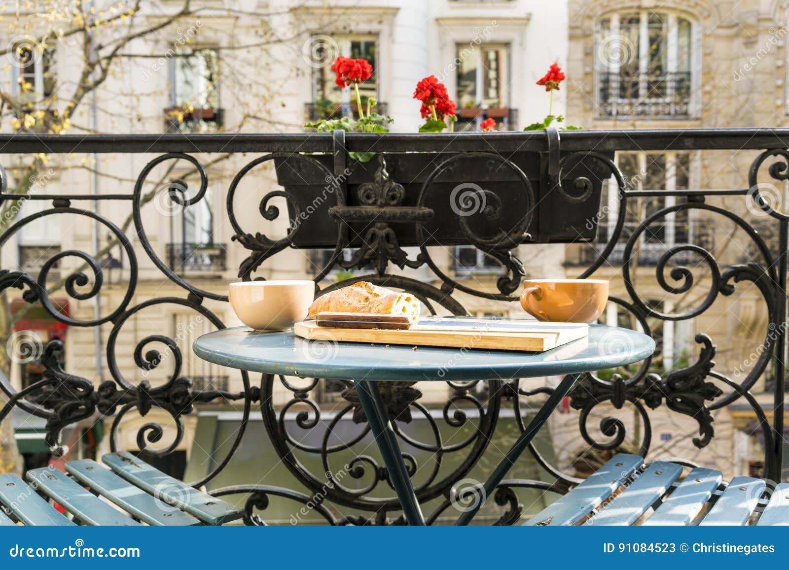 breakfast on the balcony in paris in springtime