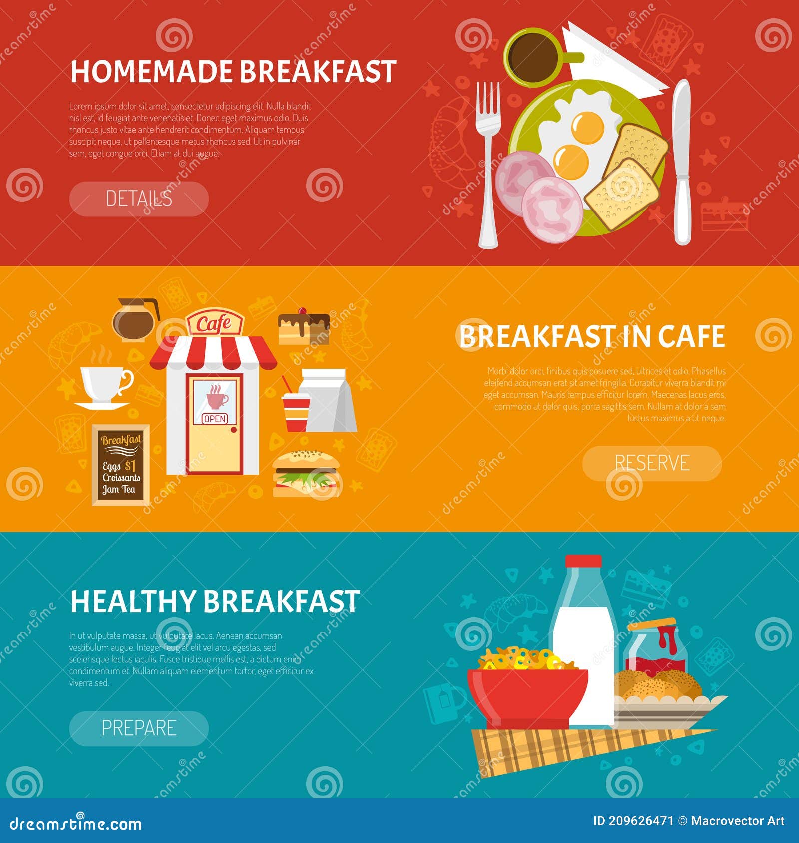 Breakfast Banners Set stock vector. Illustration of advertising - 209626471