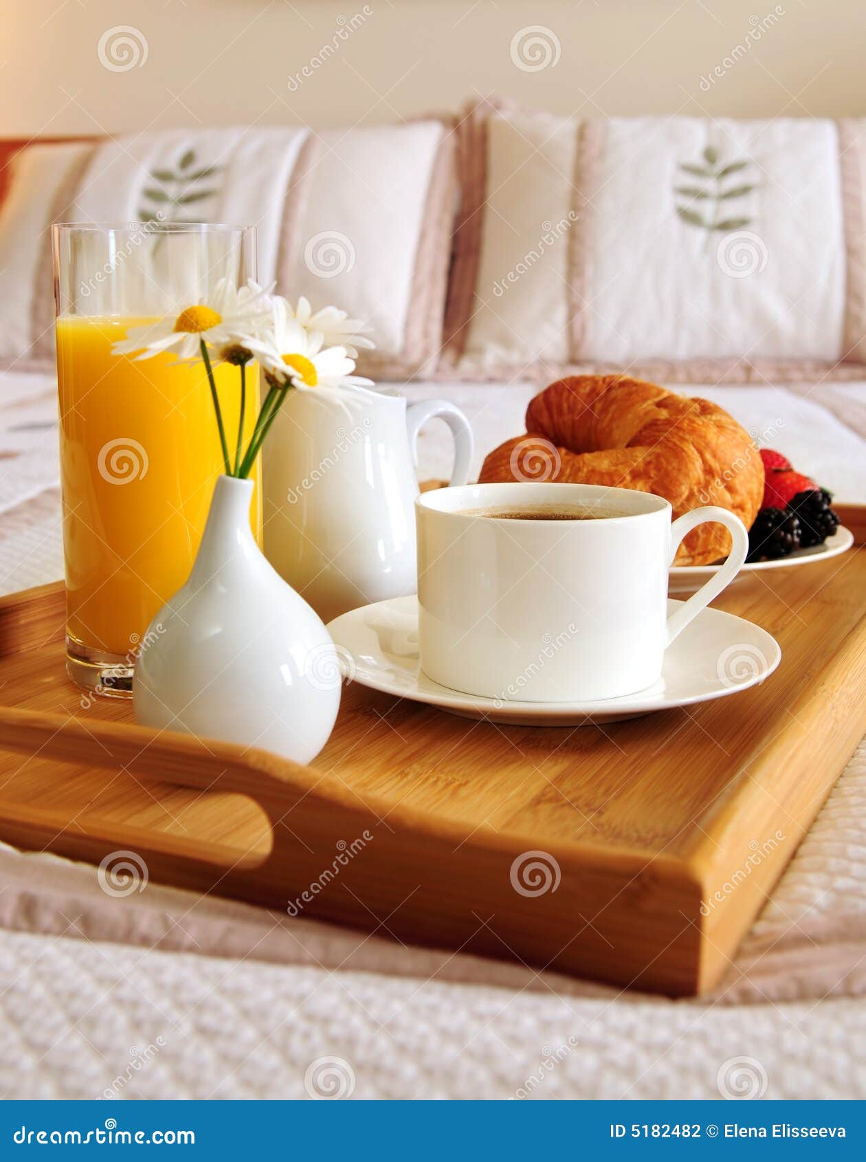 Breakfast on a Bed in a Hotel Room Stock Photo Image of furnishings