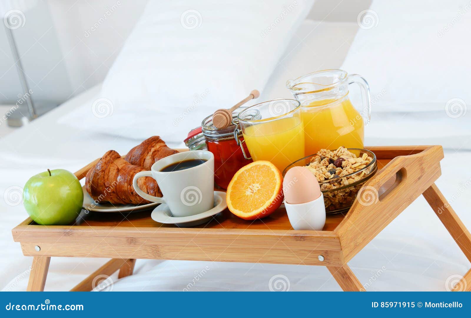 Breakfast in Bed in Hotel Room. Stock Image Image of modern