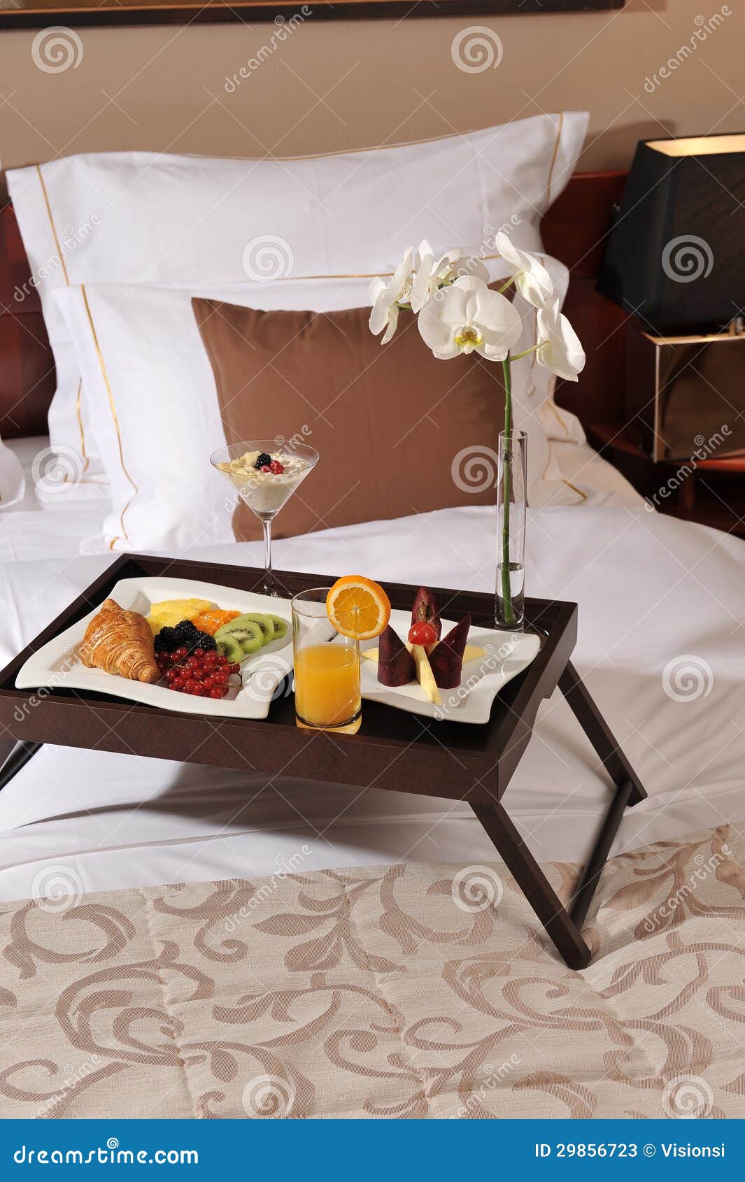 Breakfast in Bed at a Hotel Room Stock Image Image of serving, tray