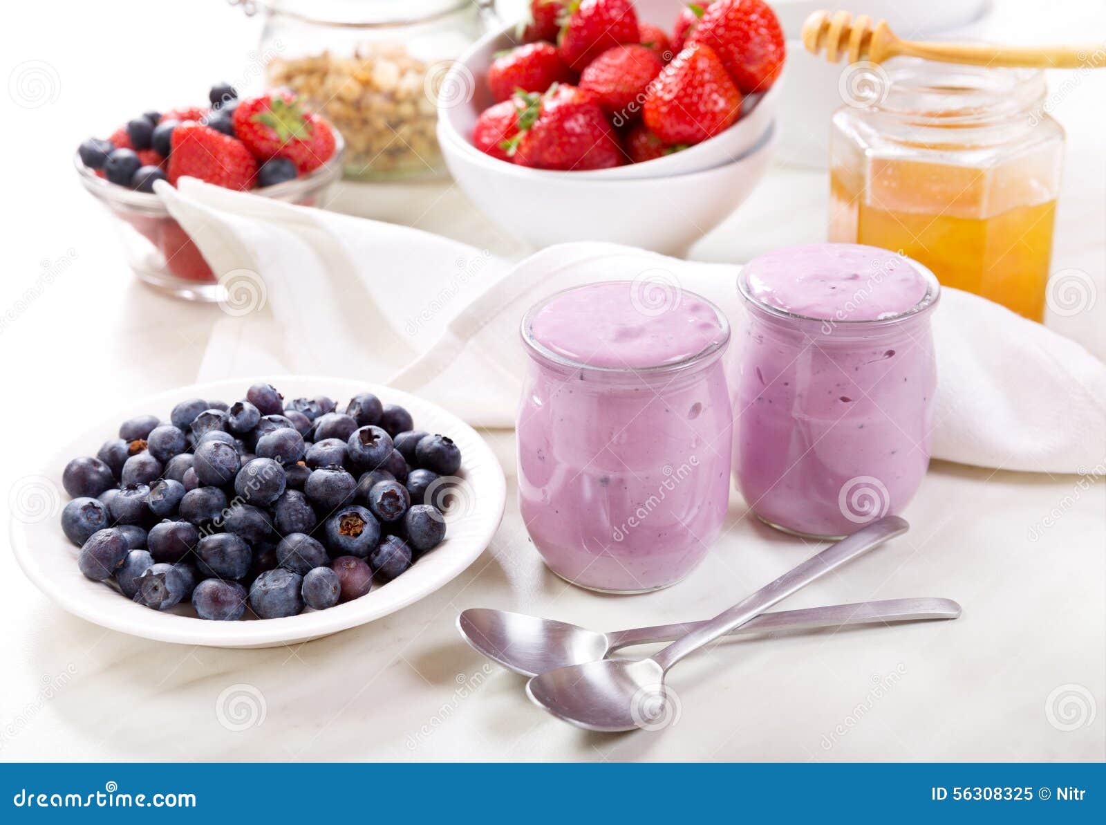 Breakfast with Blueberry Yogurt Stock Image Image of spoon, healthy